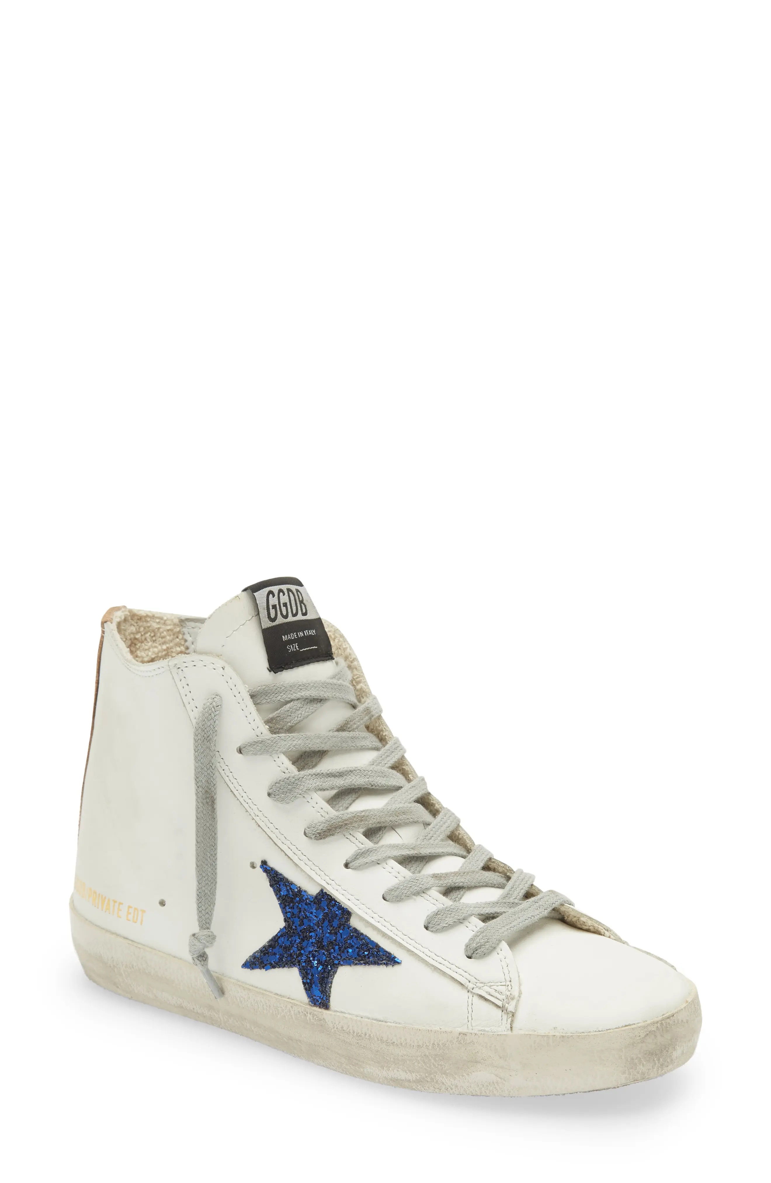 Francy High Top Sneaker in White/Navy Glitter - 1