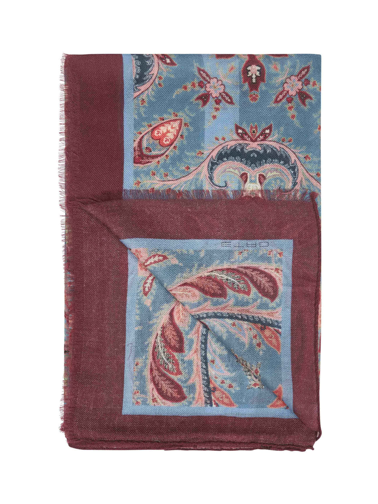 Light blue wool and cashmere blend printed scarf - 2