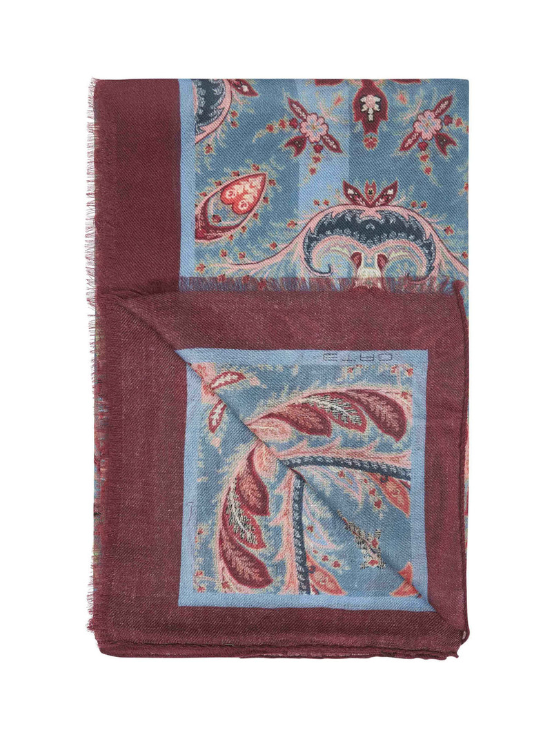 Etro Light blue wool and cashmere blend printed scarf outlook