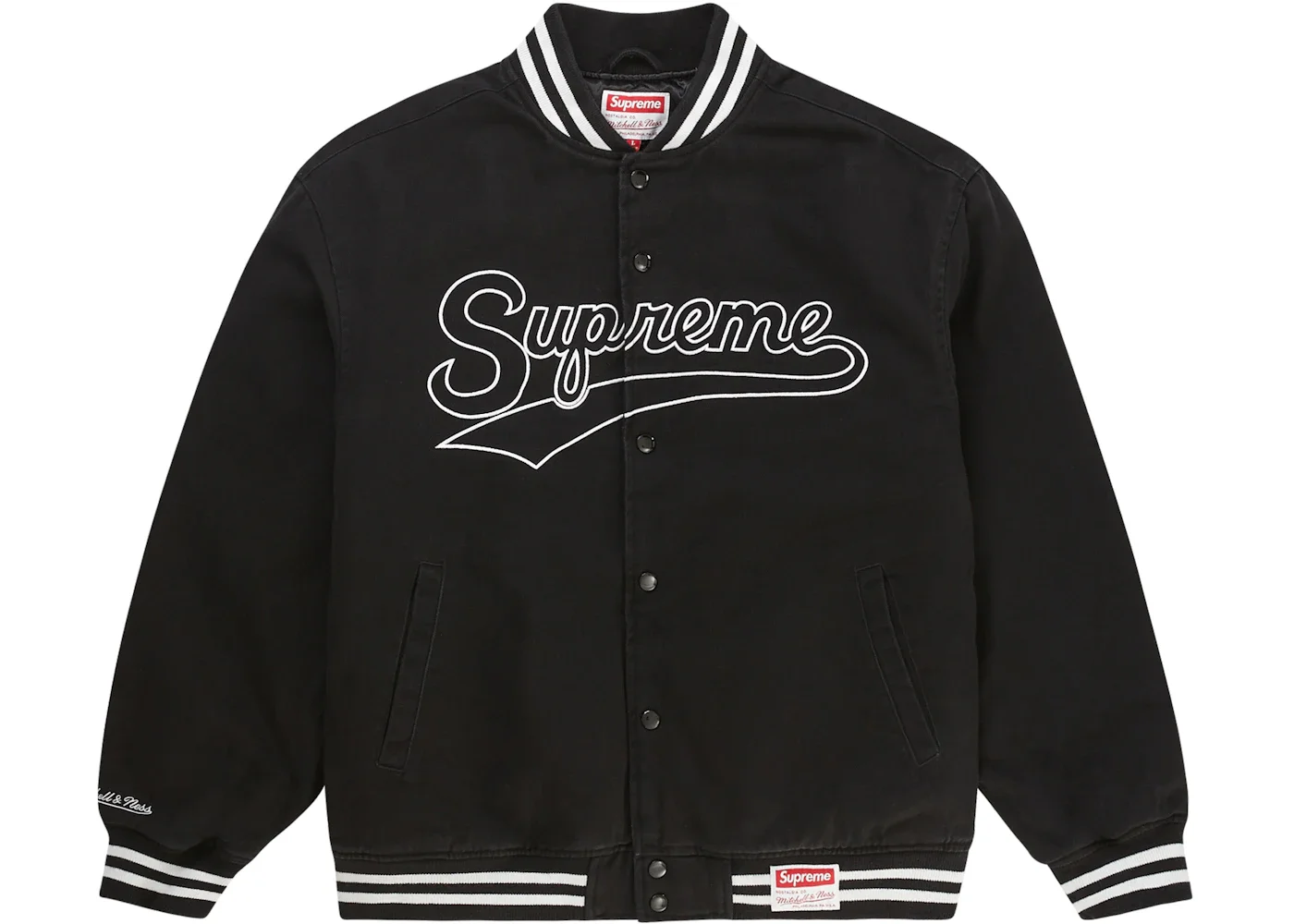 Supreme Mitchell & Ness Doughboy Twill Varsity Jacket Black - 1
