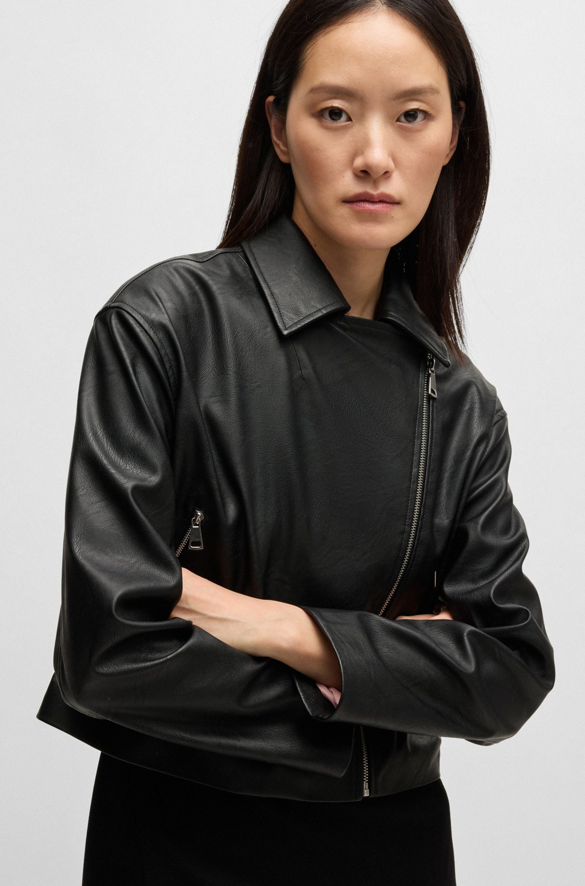FAUX-LEATHER BIKER-STYLE JACKET WITH SIGNATURE TRIMS - 5