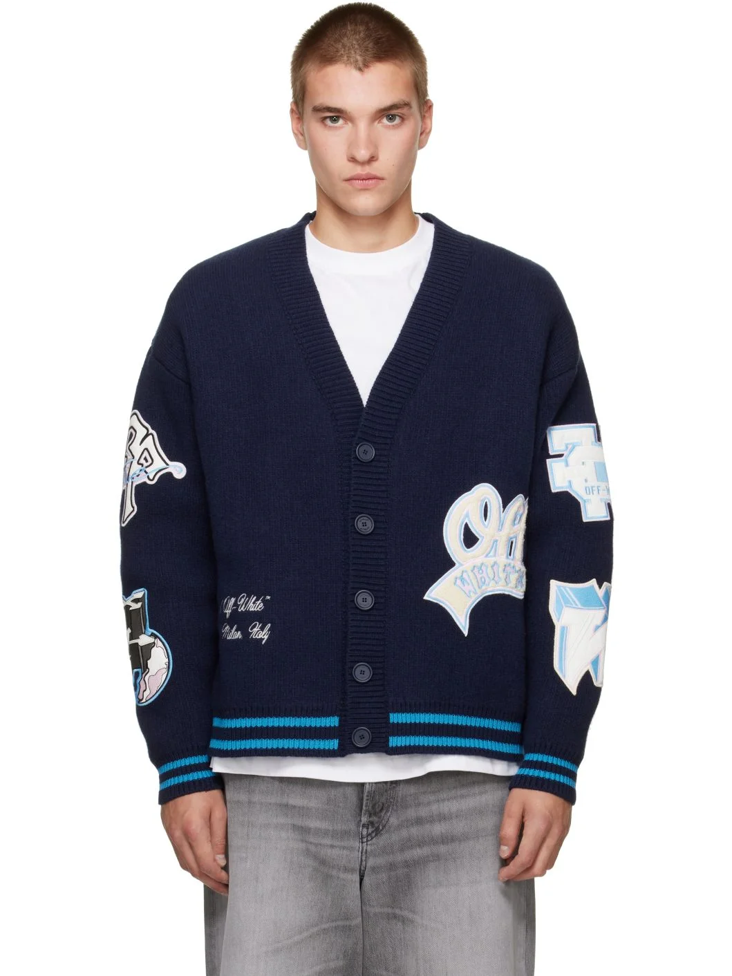 Navy OG Patches Varsity Knit Cardigan - 1