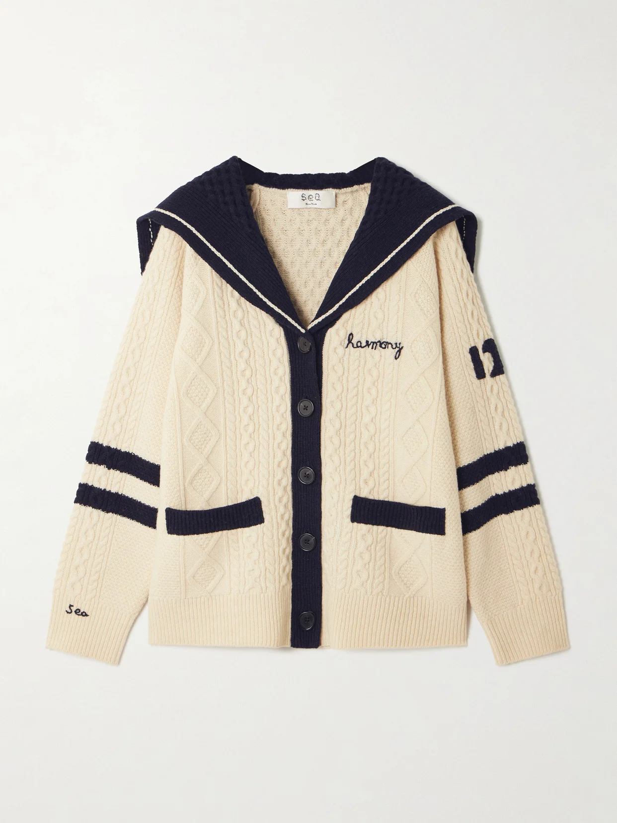 Maren Embroidered Cable-knit Wool Cardigan - 1