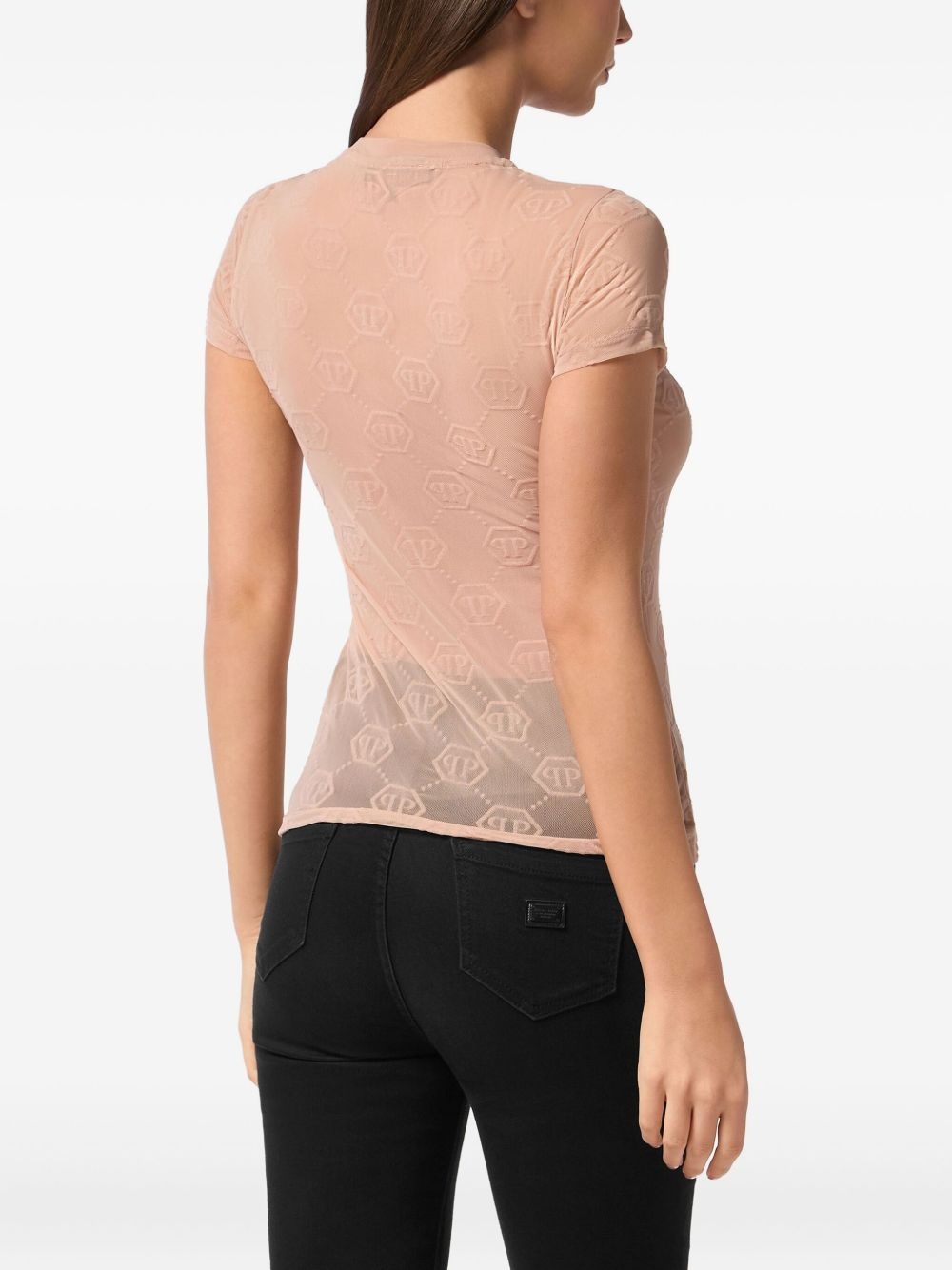 monogram-pattern tulle T-shirt - 4