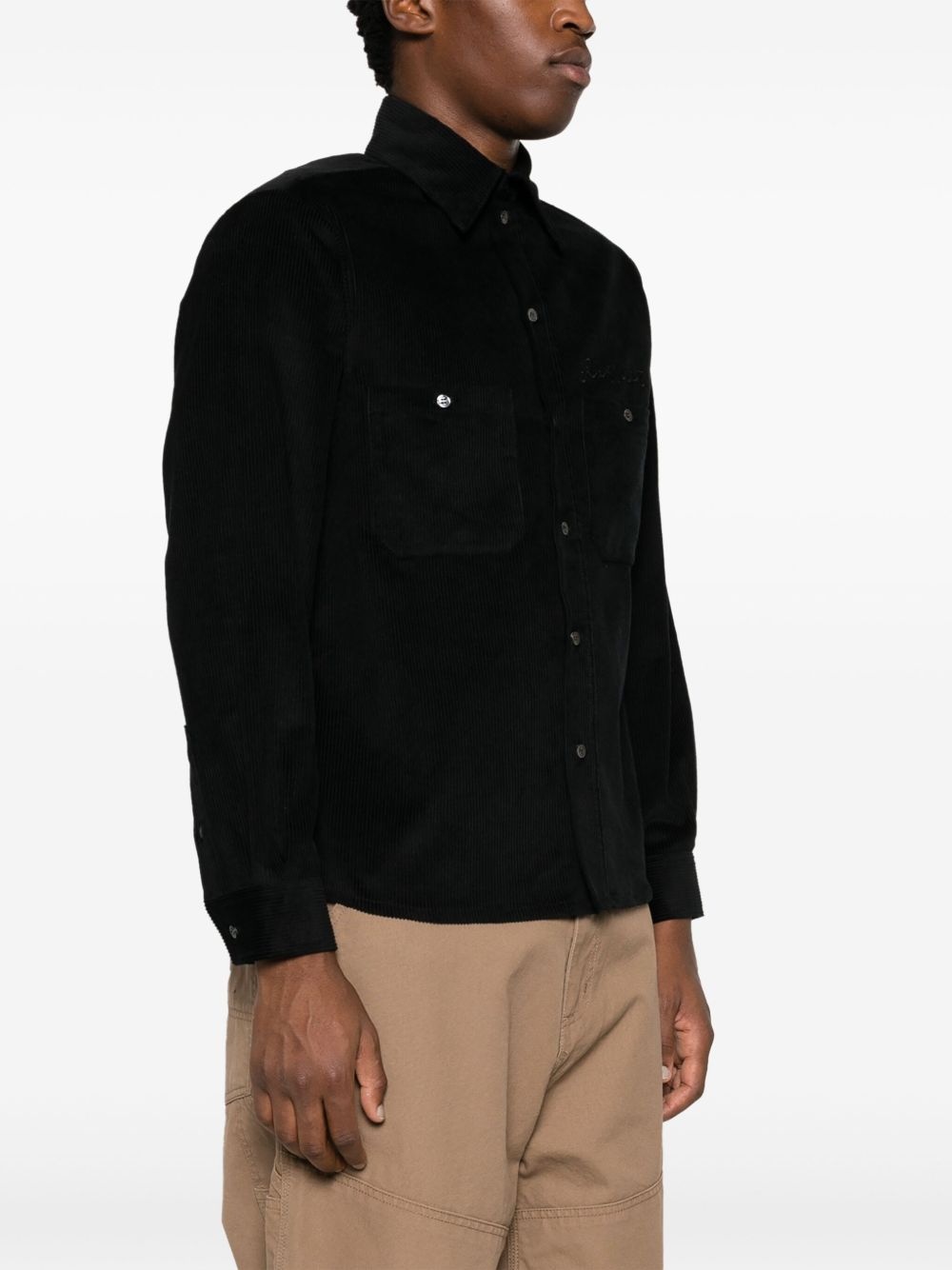 logo-embroidered corduroy cotton shirt - 3