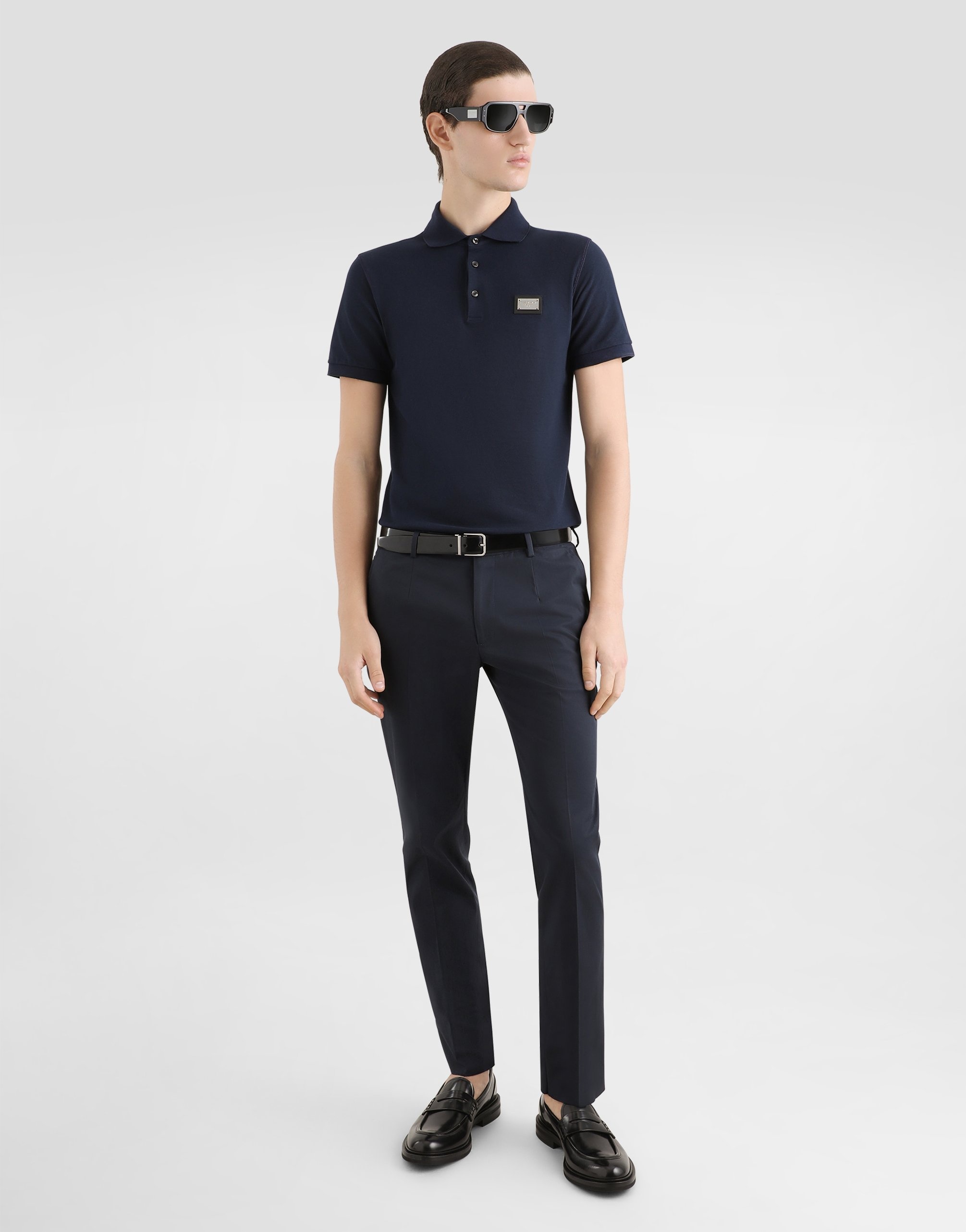 Stretch cotton pants with branded tag - 2