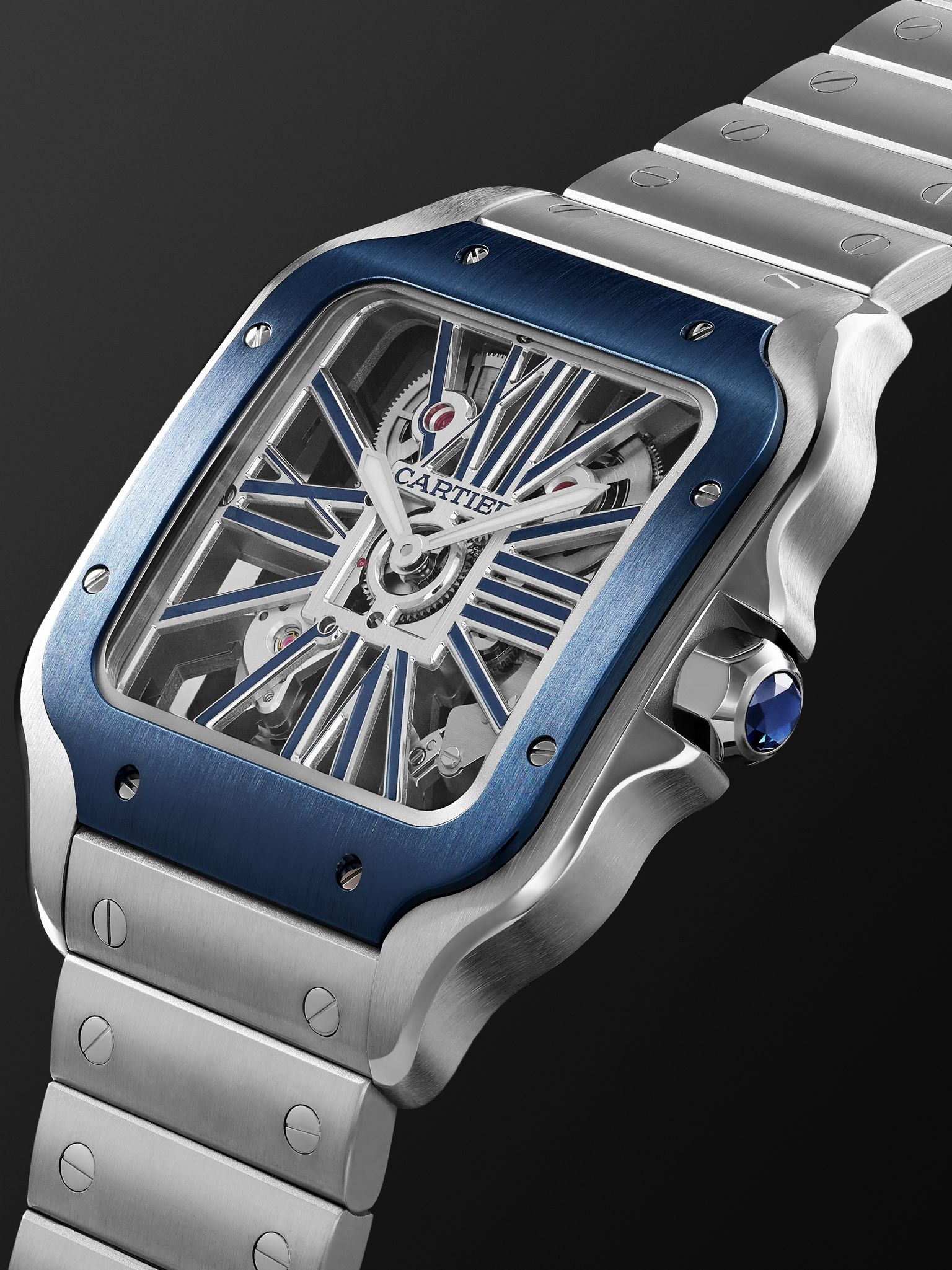 Santos de Cartier Limited Edition Hand-Wound Skeleton 39.8mm Interchangeable Steel and Rubber Watch, - 4