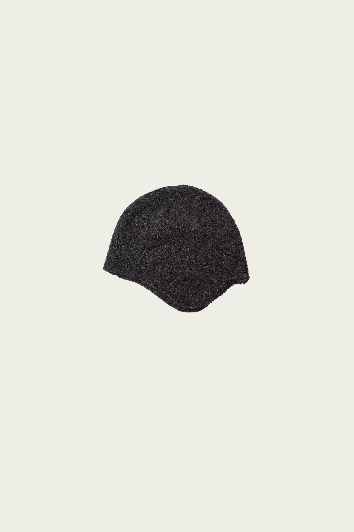 Alpaca Boucle Ear Flap Beanie - Charcoal Black - 1