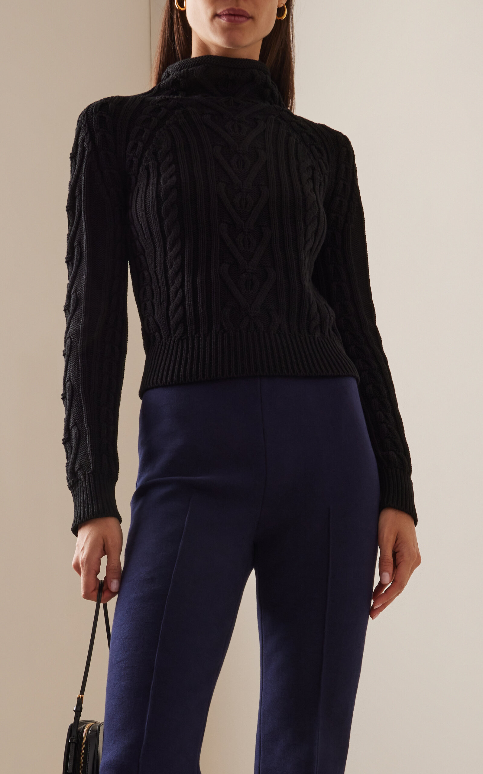 Aran Cable-Knit Cotton Sweater black - 2