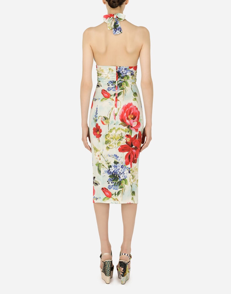 Charmeuse calf-length dress with garden print - 2