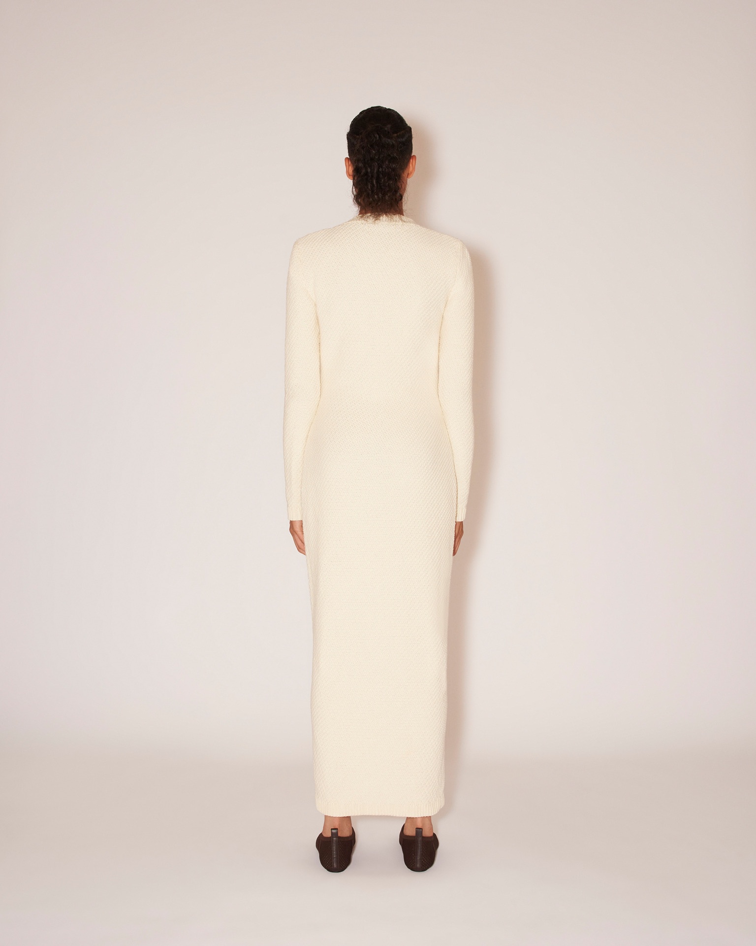 DANA - Cotton-tweed textured sweetheart neck dress - Creme - 5