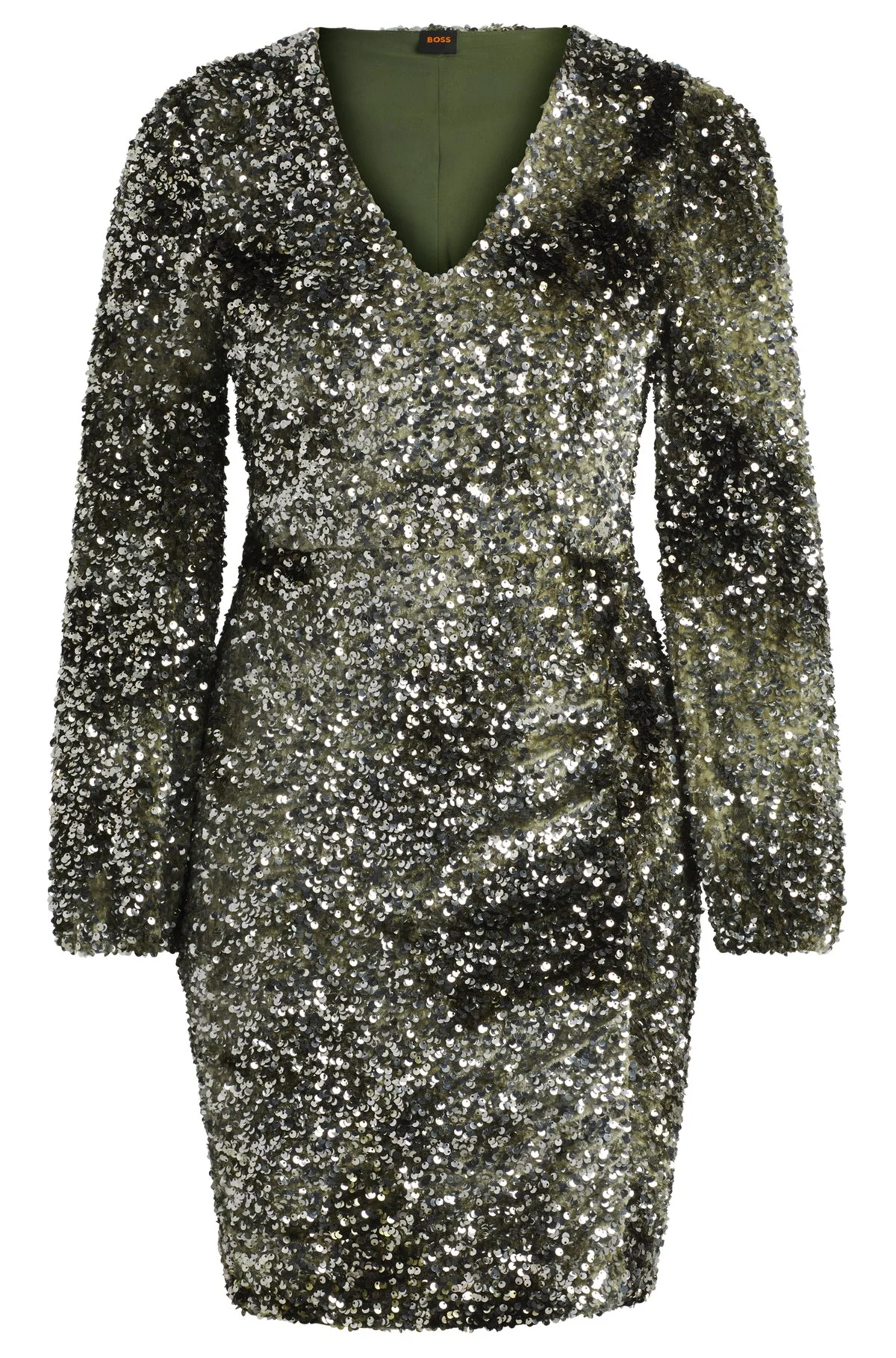 LONG-SLEEVED VELOUR DRESS WITH GATHERED DETAILS - 1