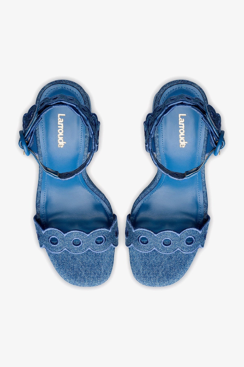 Dolly Broderie Sandal In Blue Stoned Denim 7
