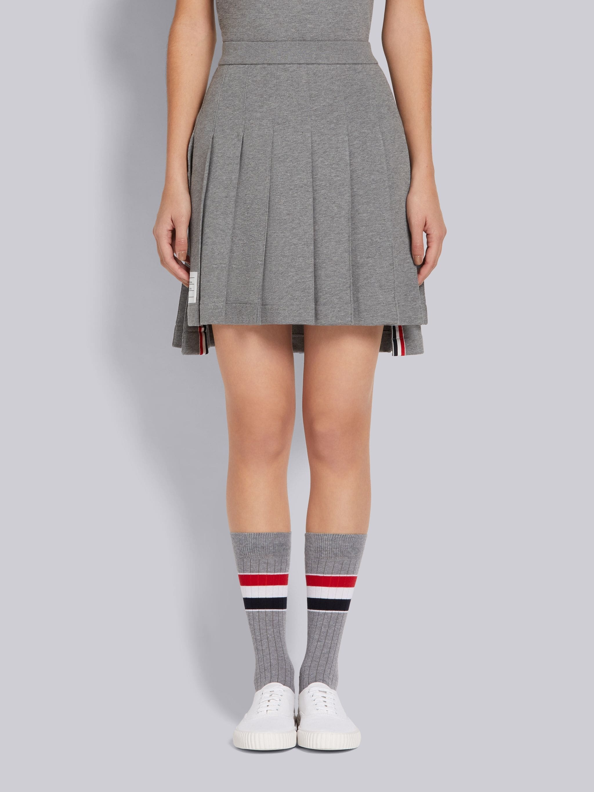 Medium Grey Cotton Loopback Pleated Mini Skirt - 1