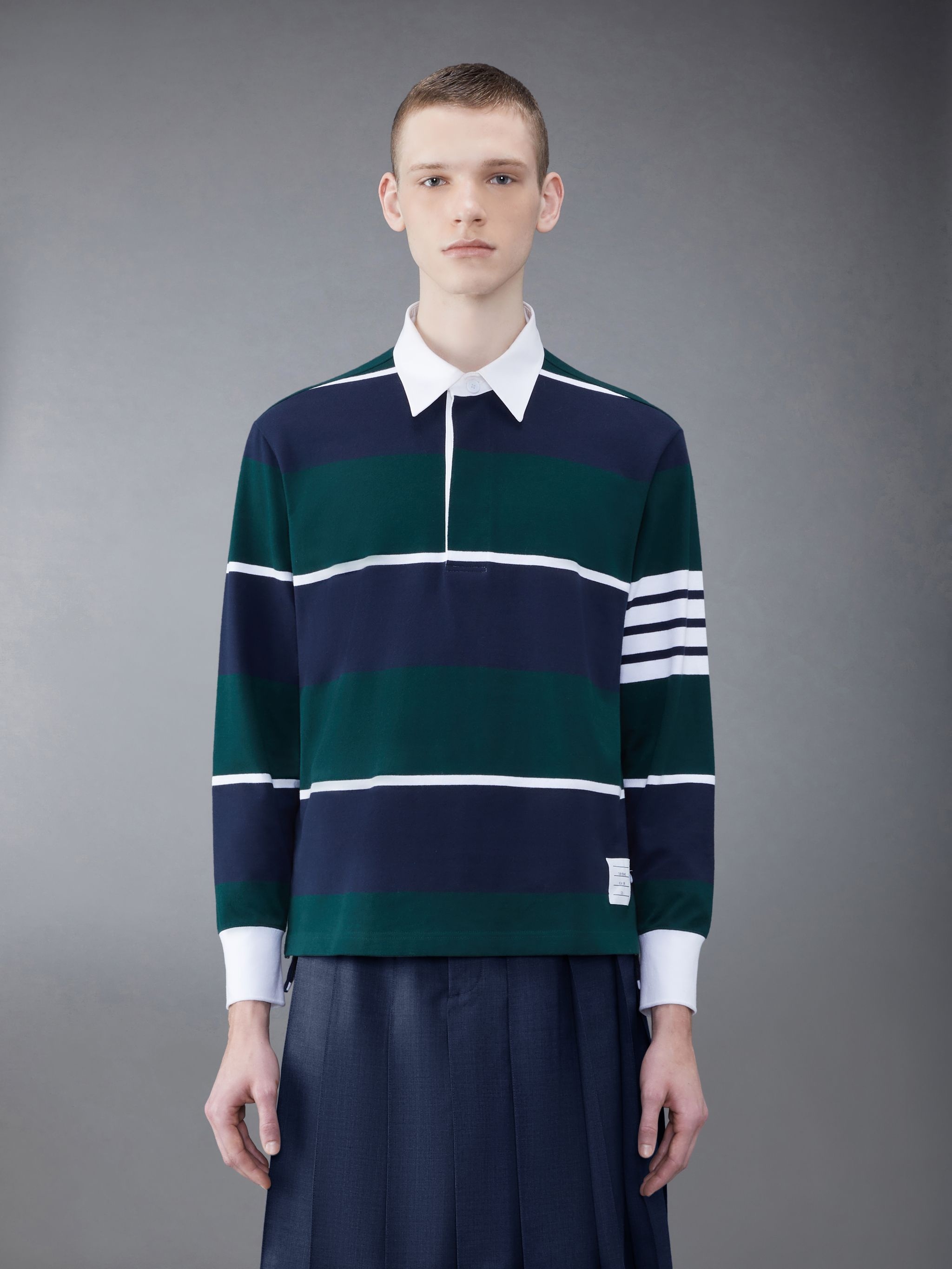 Thom Browne White Stripe Trim Polo