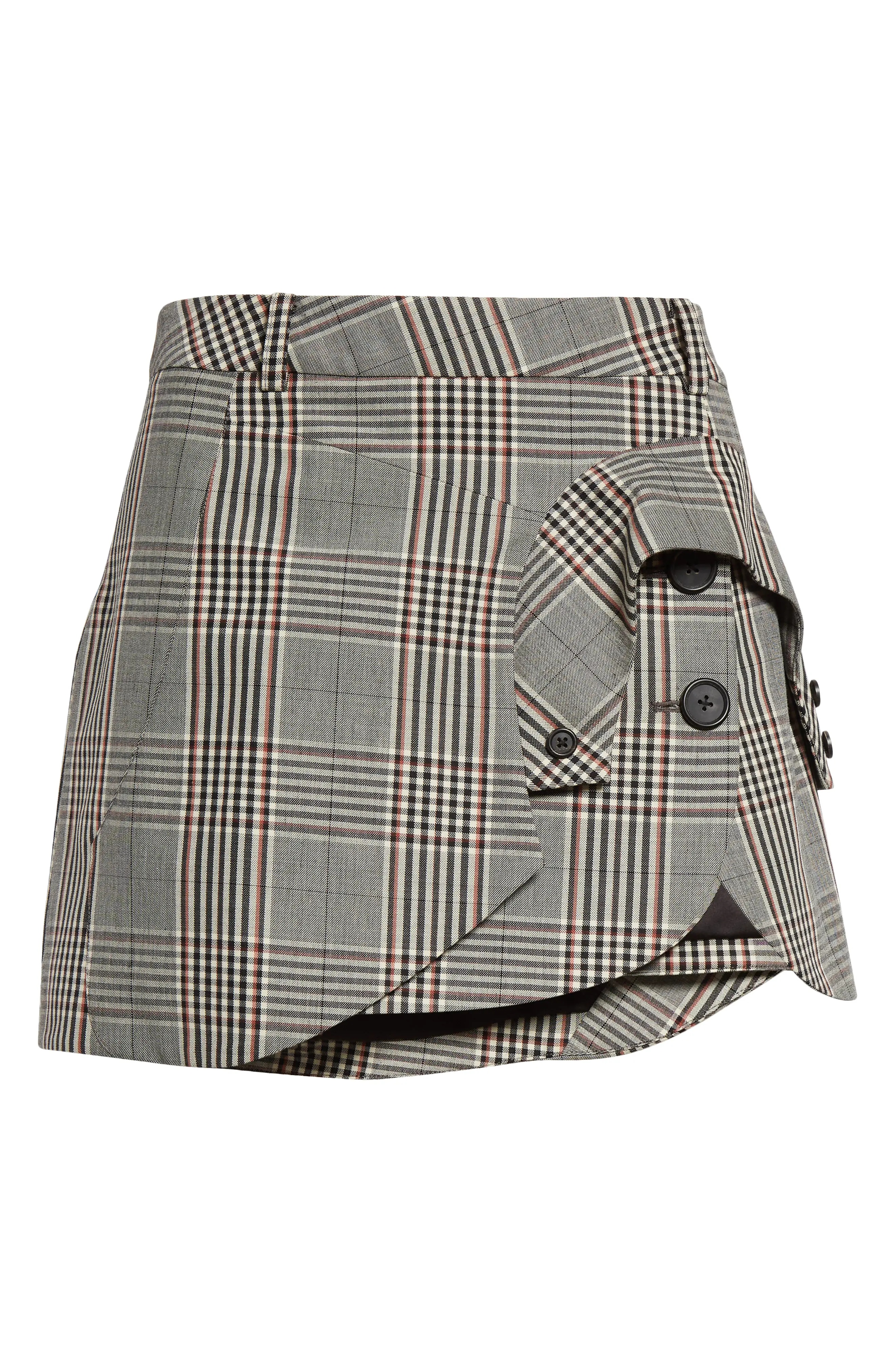 Plaid Deconstructed Wool & Cotton Blend Miniskirt - 6