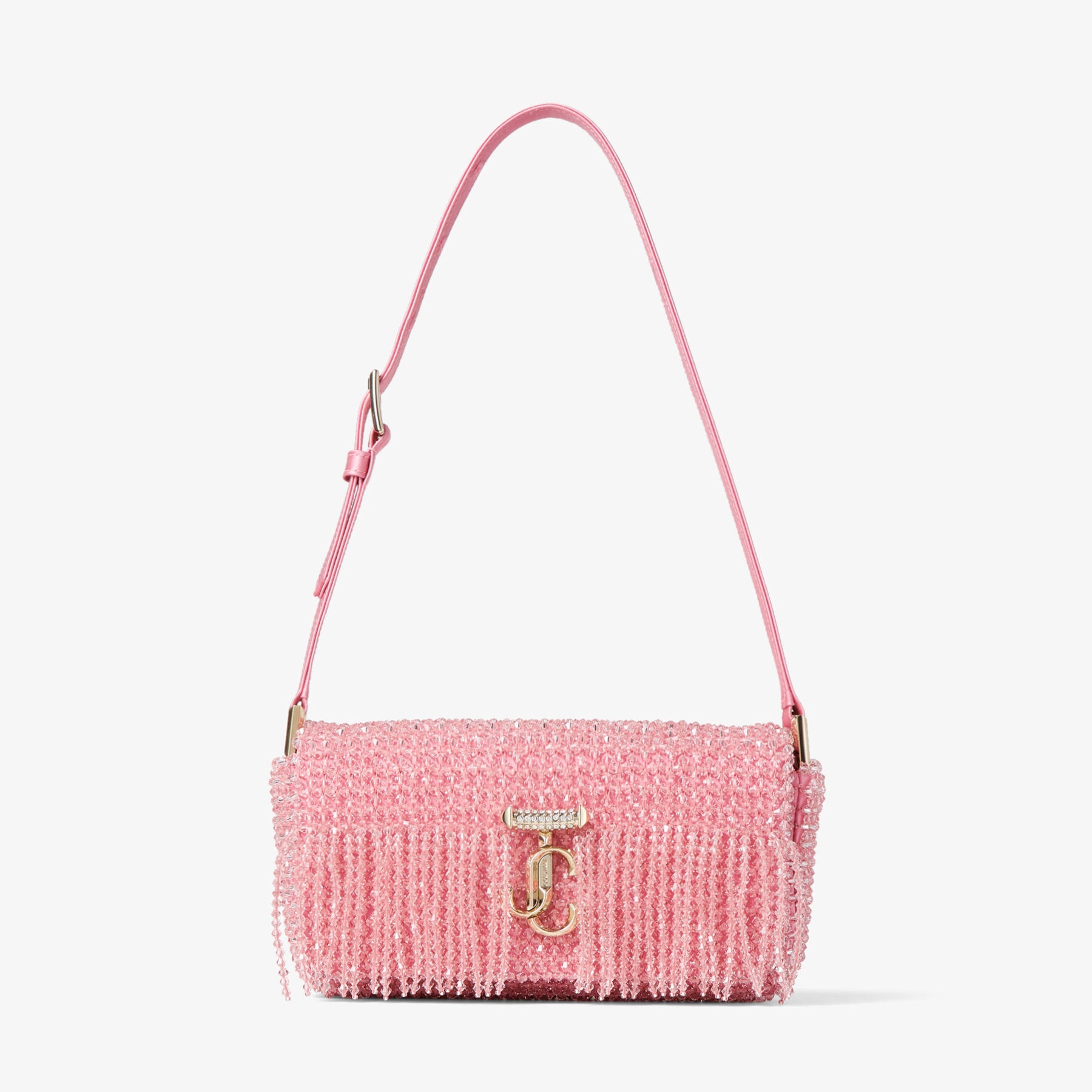 Avenue Mini Shoulder
Candy Pink Satin Mini Shoulder Bag with Crystal Fringe - 1