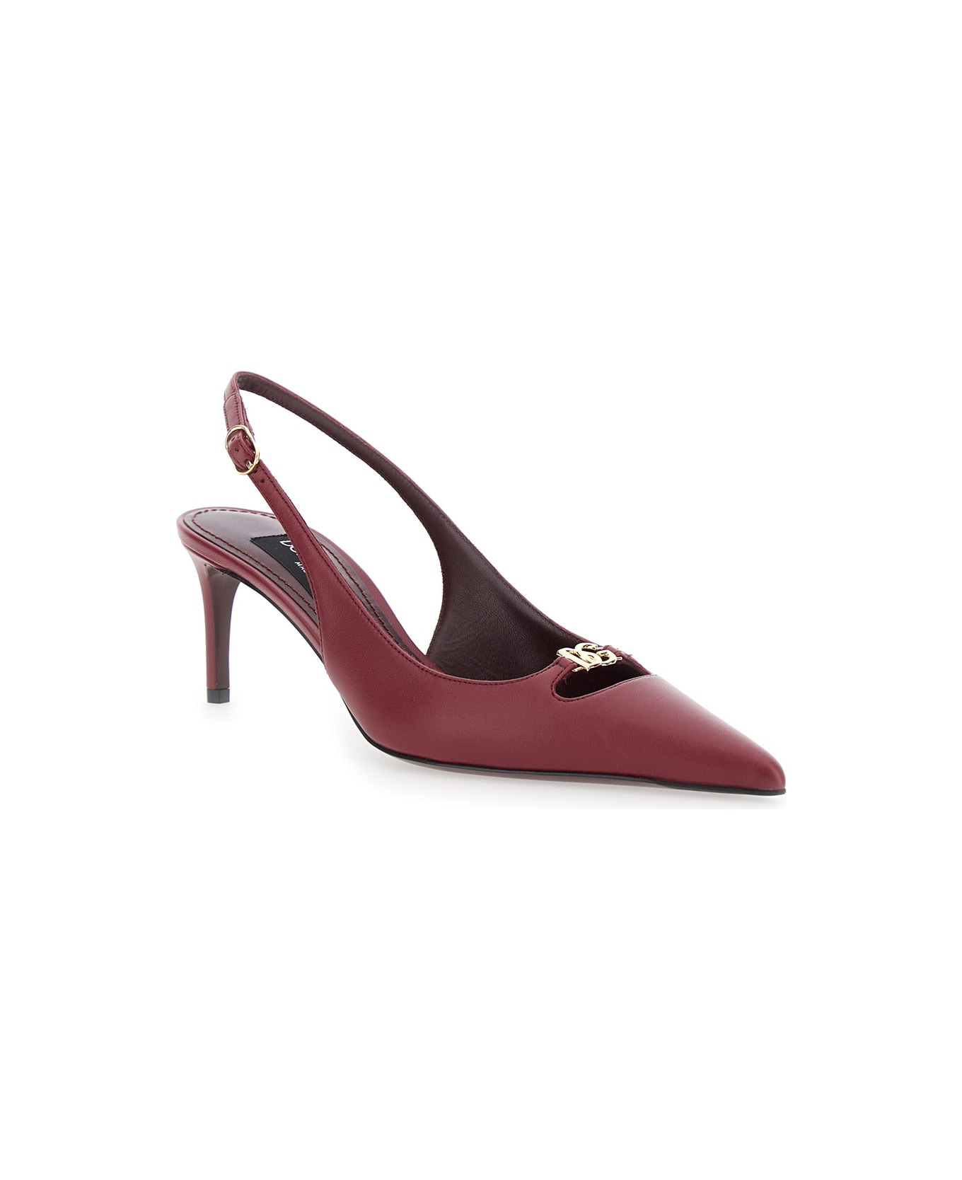 Bordeaux Slingback Pumps With Medium Stiletto Heel And Logo Plaque On The Front In Patent Leather Wo - 2