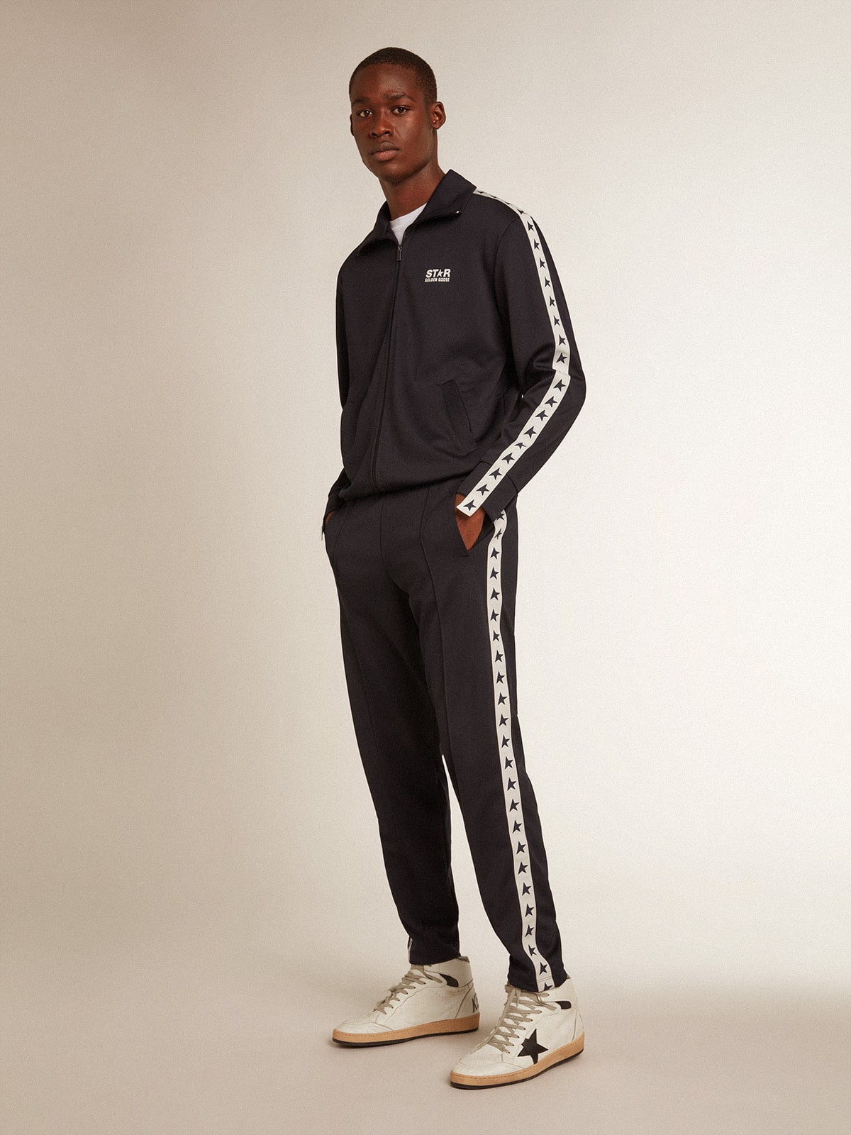 Dark blue sweatshirt with white strip and contrasting blue stars - 3