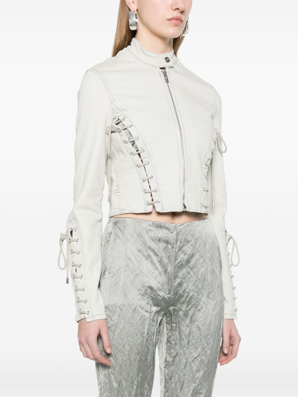eyelet-detail denim jacket - 3