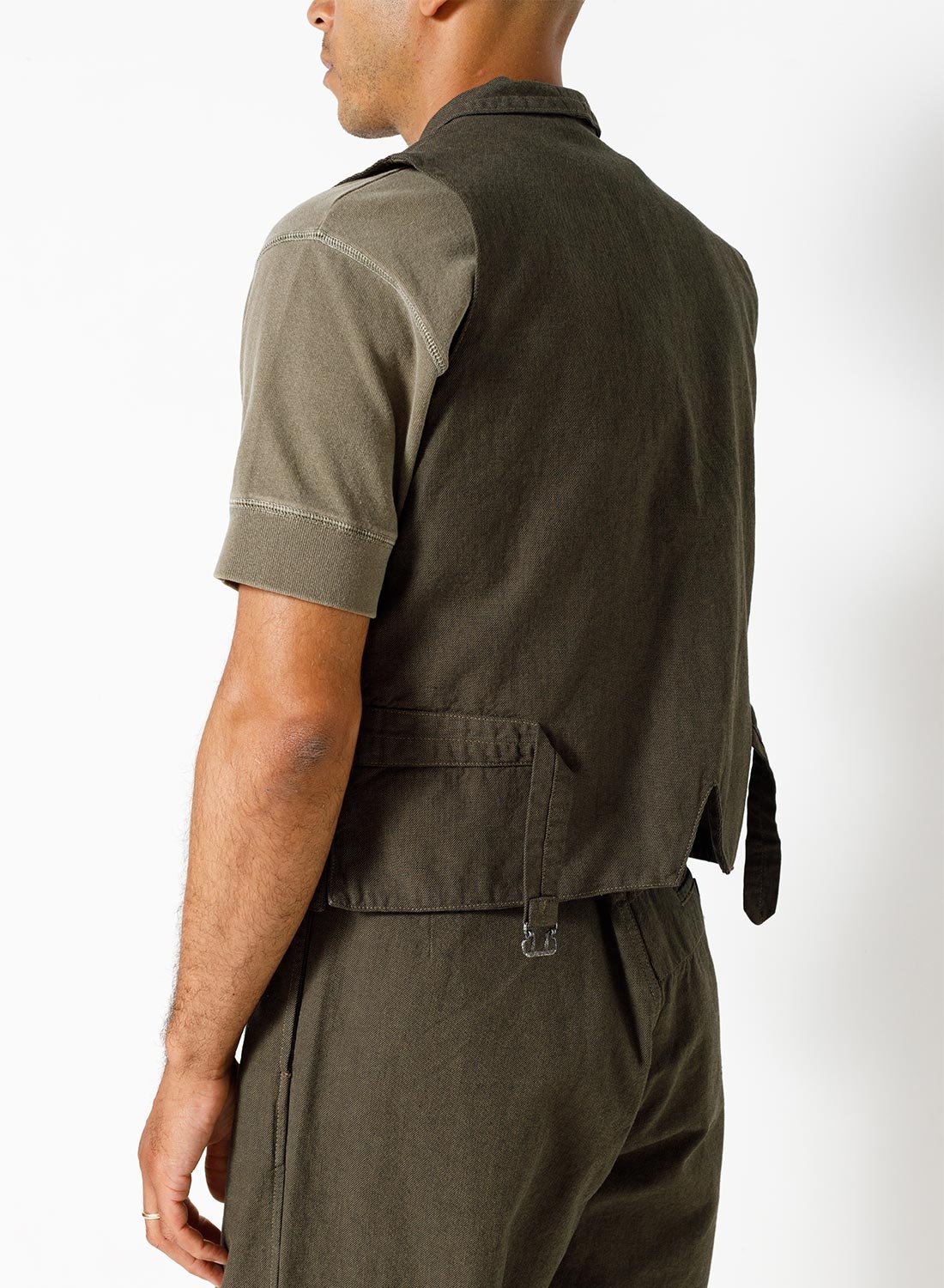 Waistcoat Cotton Broken Twill in Army - 4