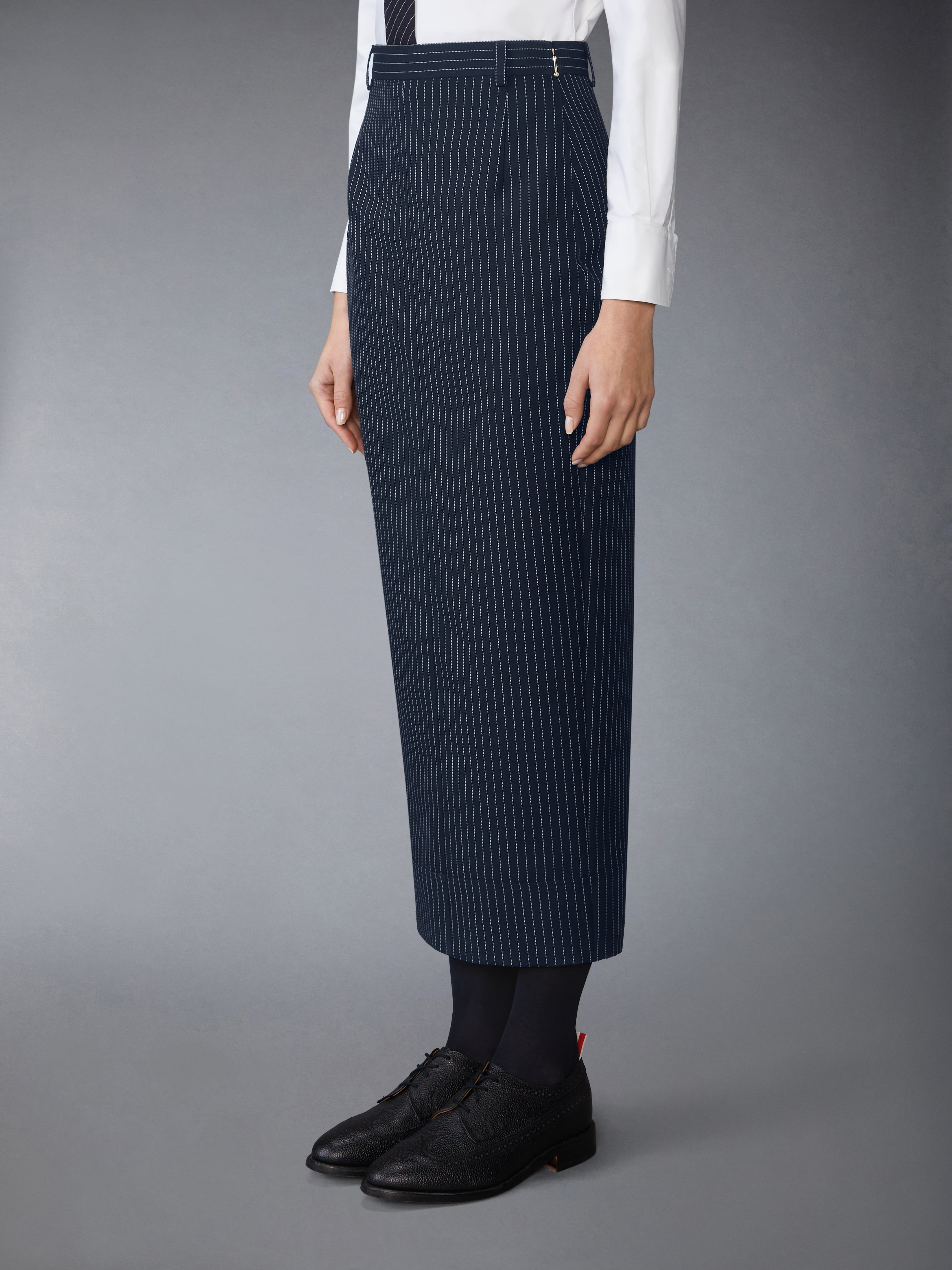 PINSTRIPE HIGH TWIST WOOL HIGH WAISTED PENCIL SKIRT - 3