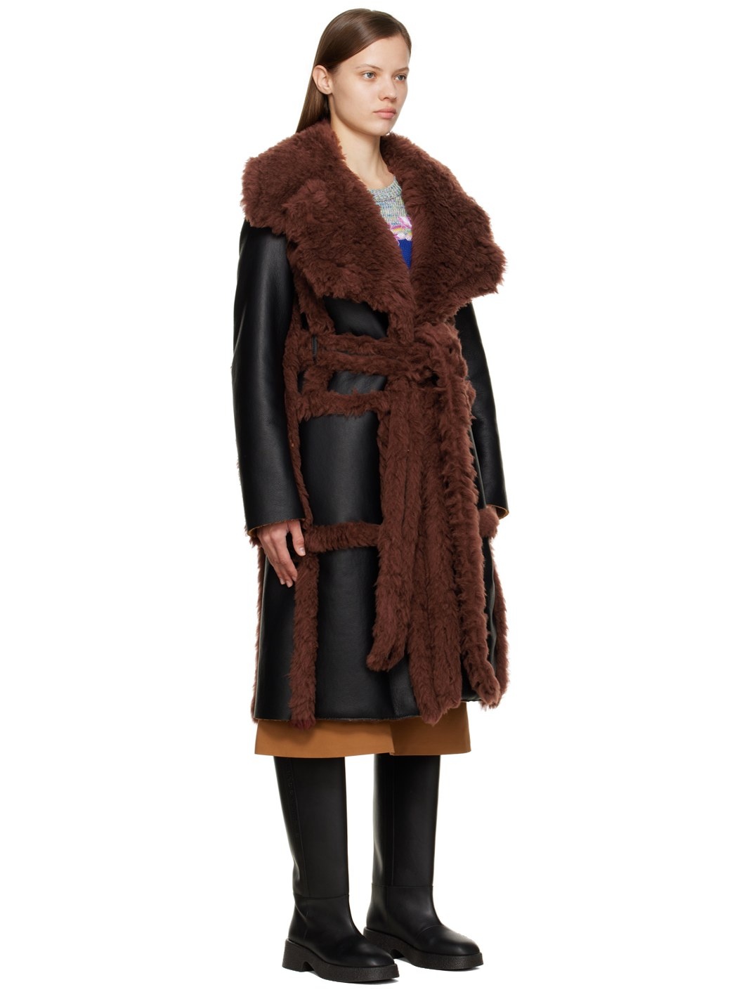 Black & Brown Alter Mat Belted Coat - 2