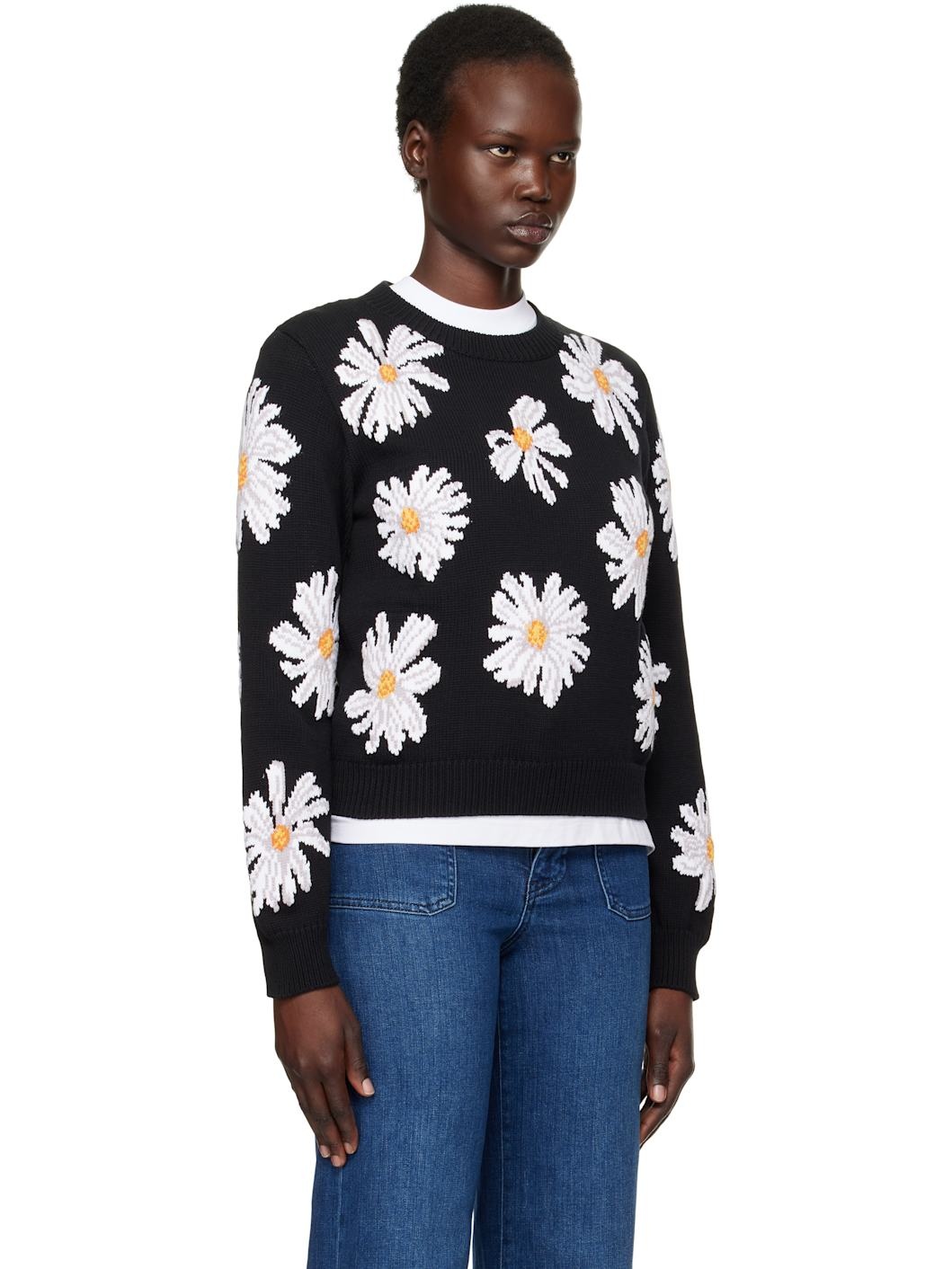 Black All Over Daisy Print Sweater - 2