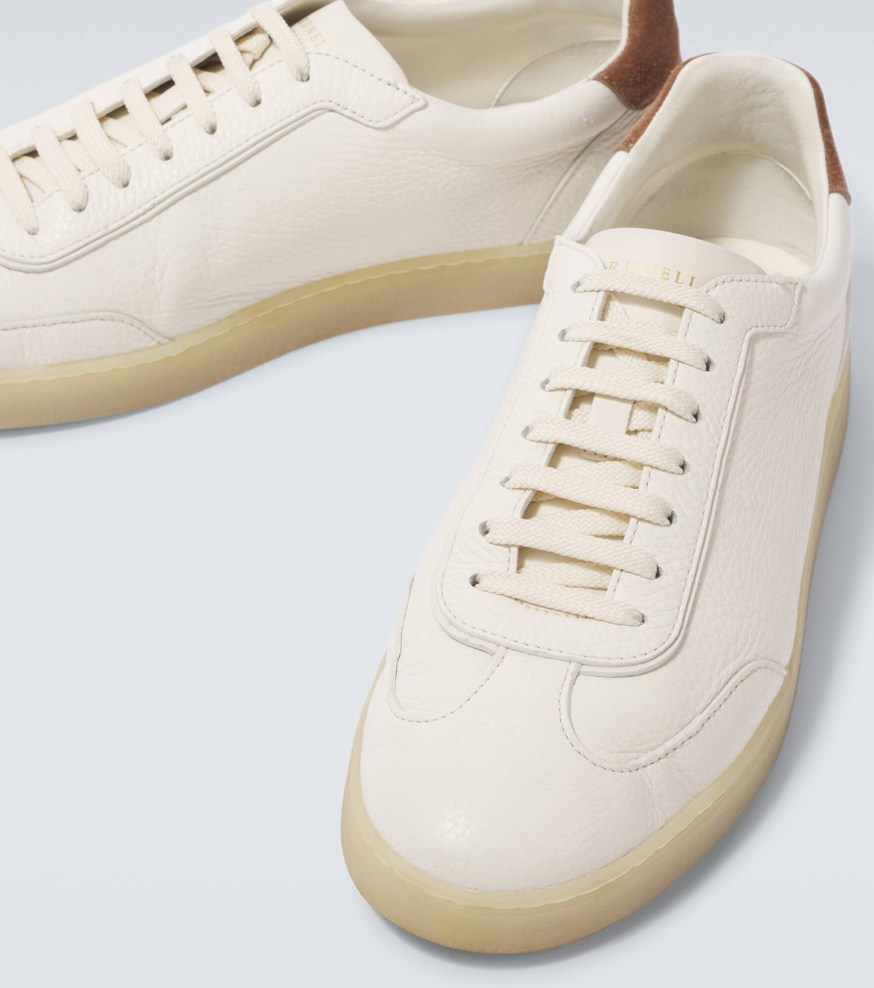 Suede-trimmed leather sneakers - 3