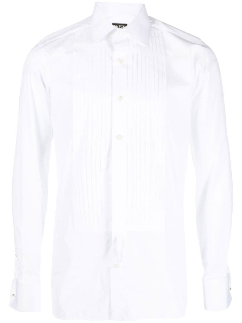pleat-detail cotton shirt - 1