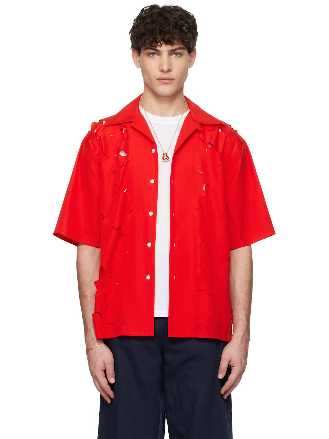 Red Cut Out Bowling Shirt - 1
