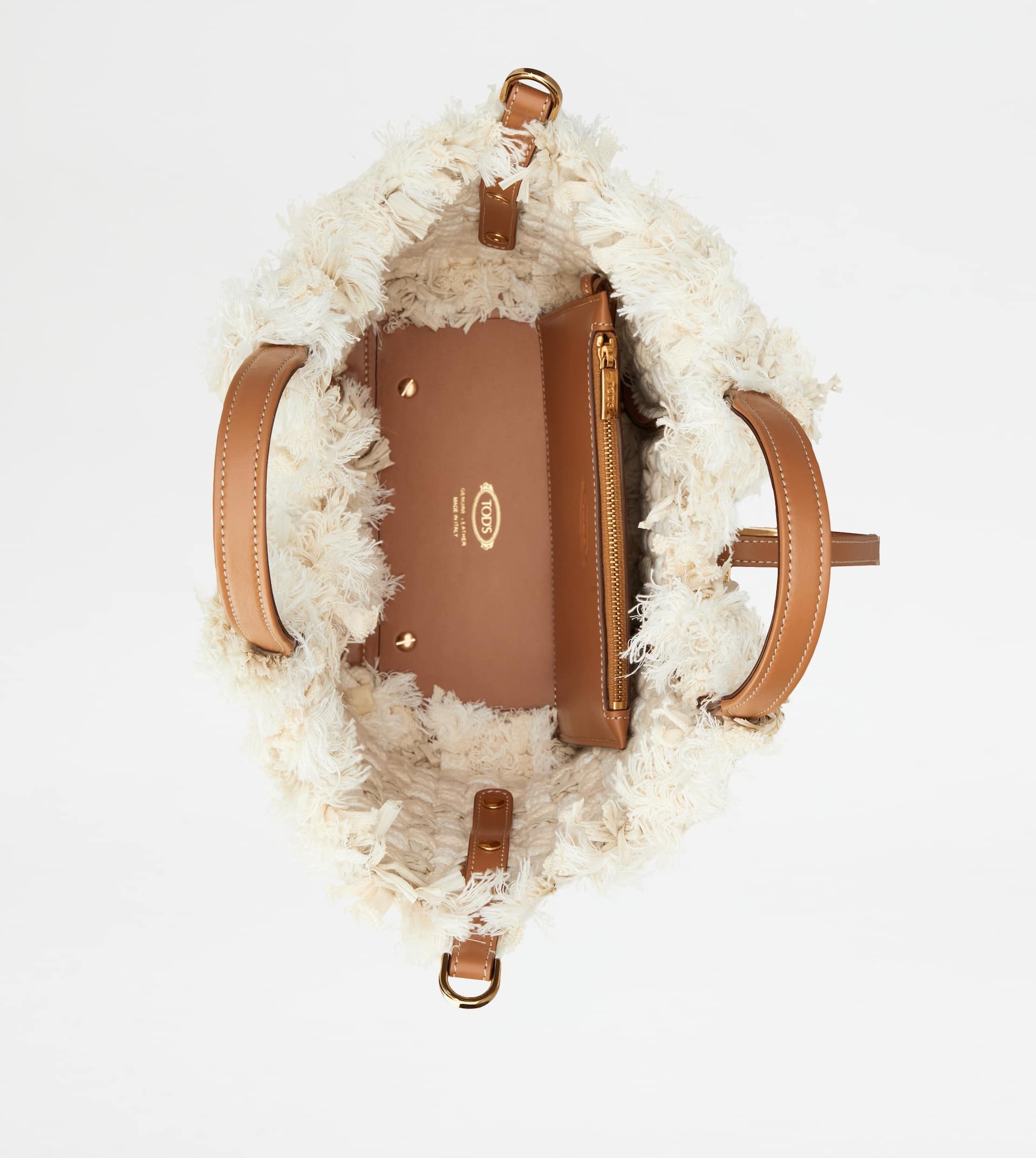 T TIMELESS SHOPPING BAG IN FABRIC AND LEATHER MINI - BROWN, OFF WHITE - 3