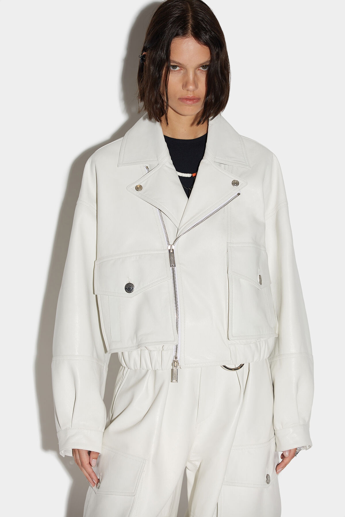 LEATHER CROPPED BIKER JACKET - 3