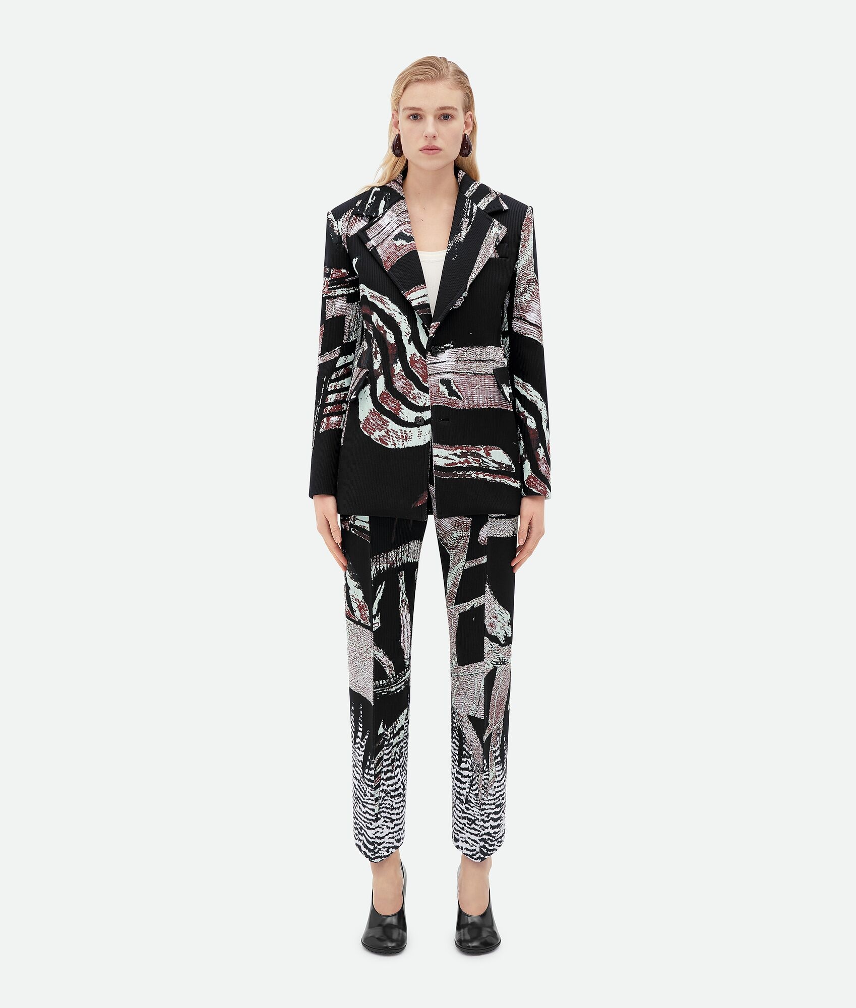 Curved Shape Graphic Viscose Jacquard Trousers - 4