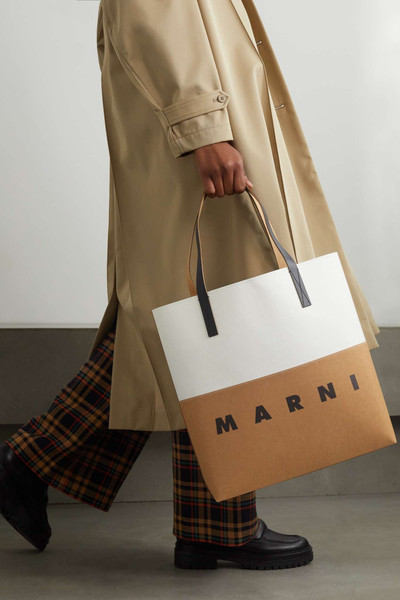 Marni Shopping two-tone leather-trimmed canvas tote outlook