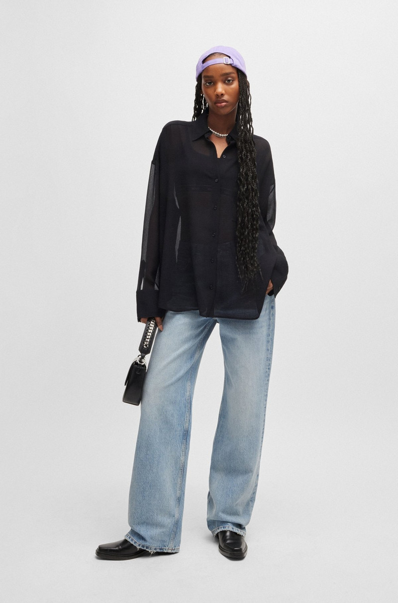 HUGO OVERSIZE-FIT BLOUSE IN SHEER SEERSUCKER WITH POINT COLLAR outlook