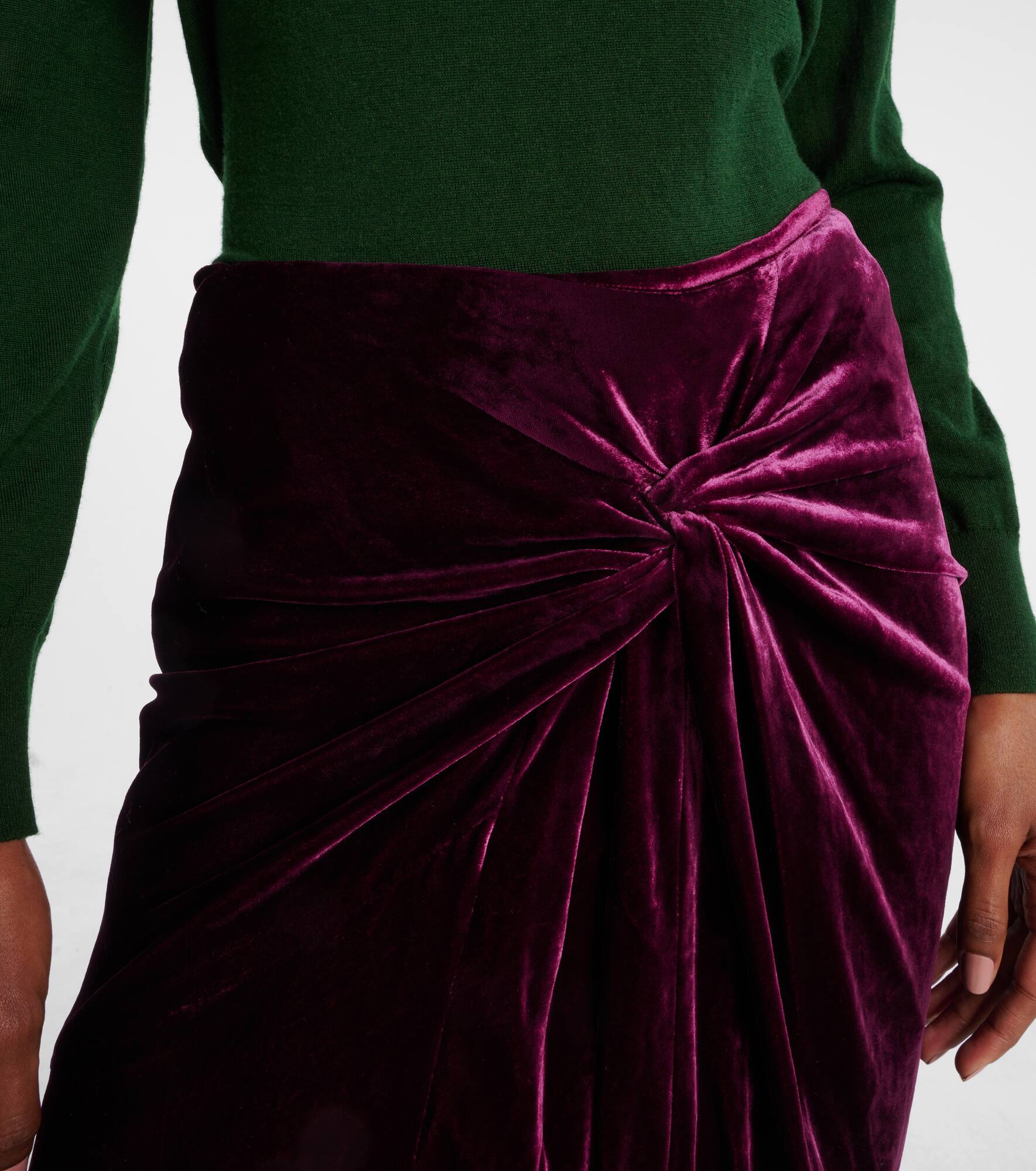 Gathered velvet midi skrit - 4