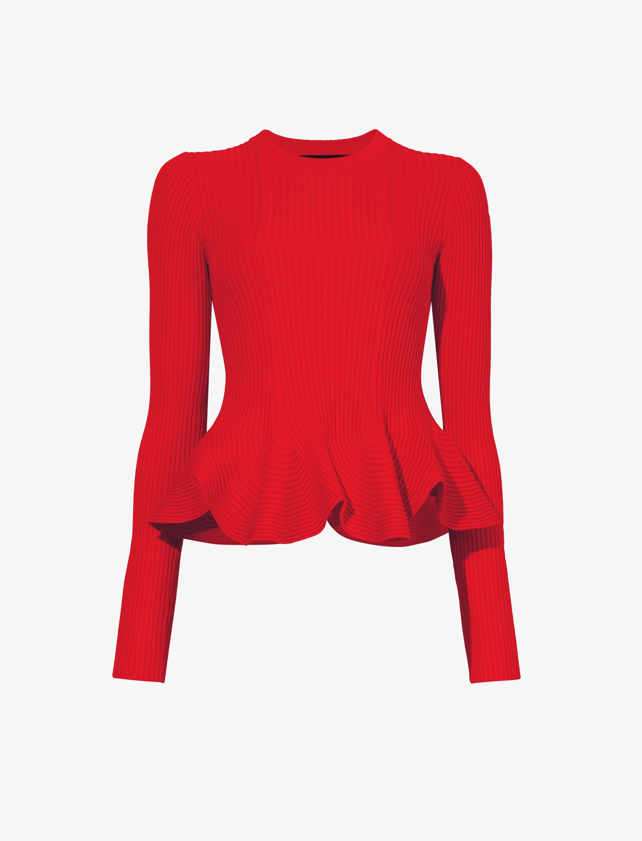 Fluted Rib Knit Peplum Sweater - 1