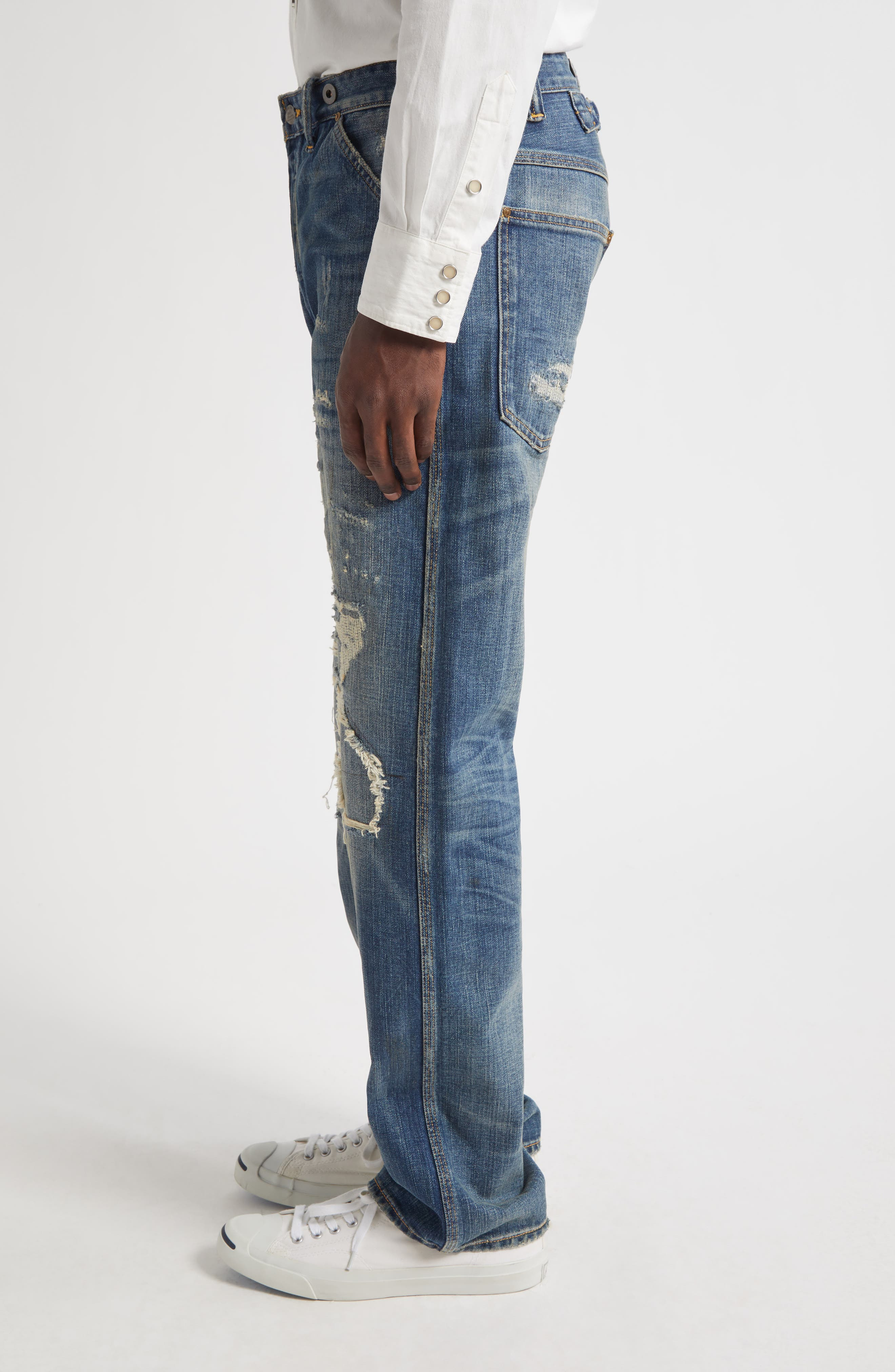 Double RL Straight Fit Distressed Carpenter Jeans in Brayton Wash at Nordstrom - 4