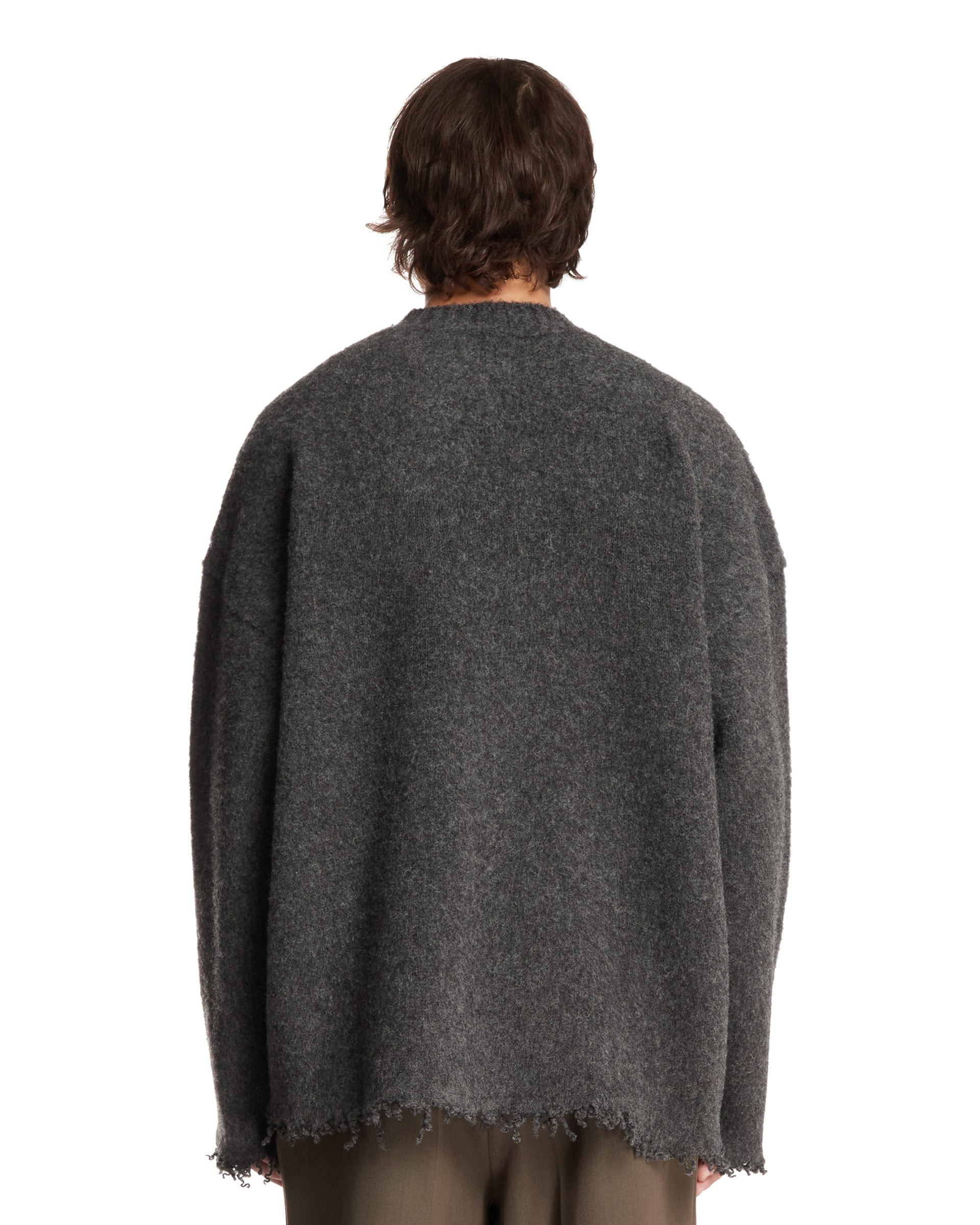 Gray Sweater with Fringed Hem - 3