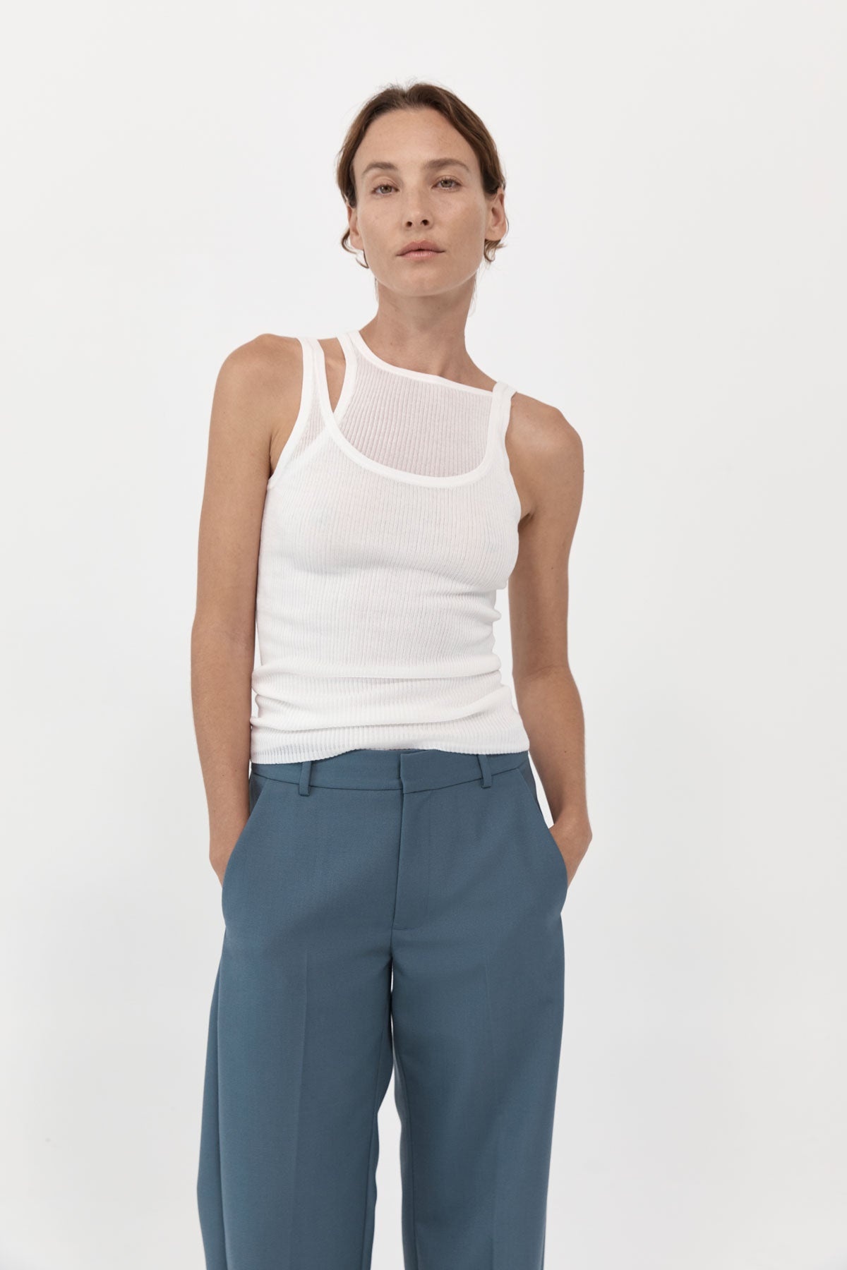 Double Layer Knit Singlet - White - 4