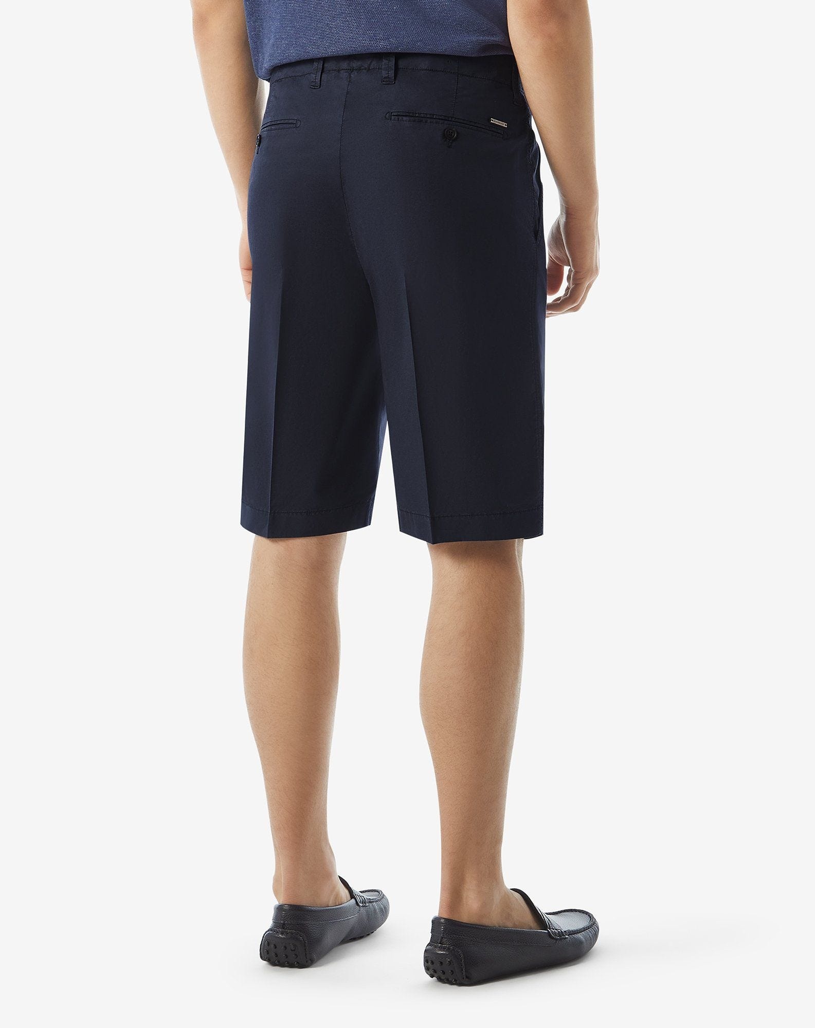 Navy blue stretch satin Bermuda shorts - 4