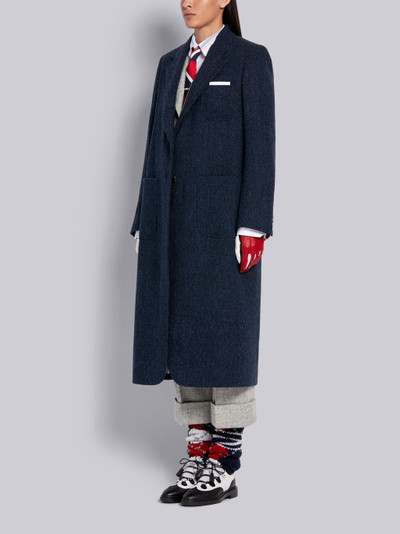 Thom Browne Navy Wool Herringbone Harris Tweed Elongated Sack Overcoat outlook
