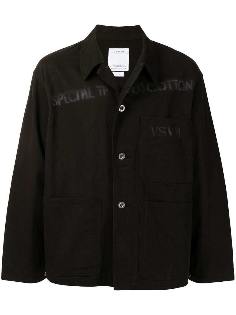 logo-print crinkle-effect shirt jacket 1