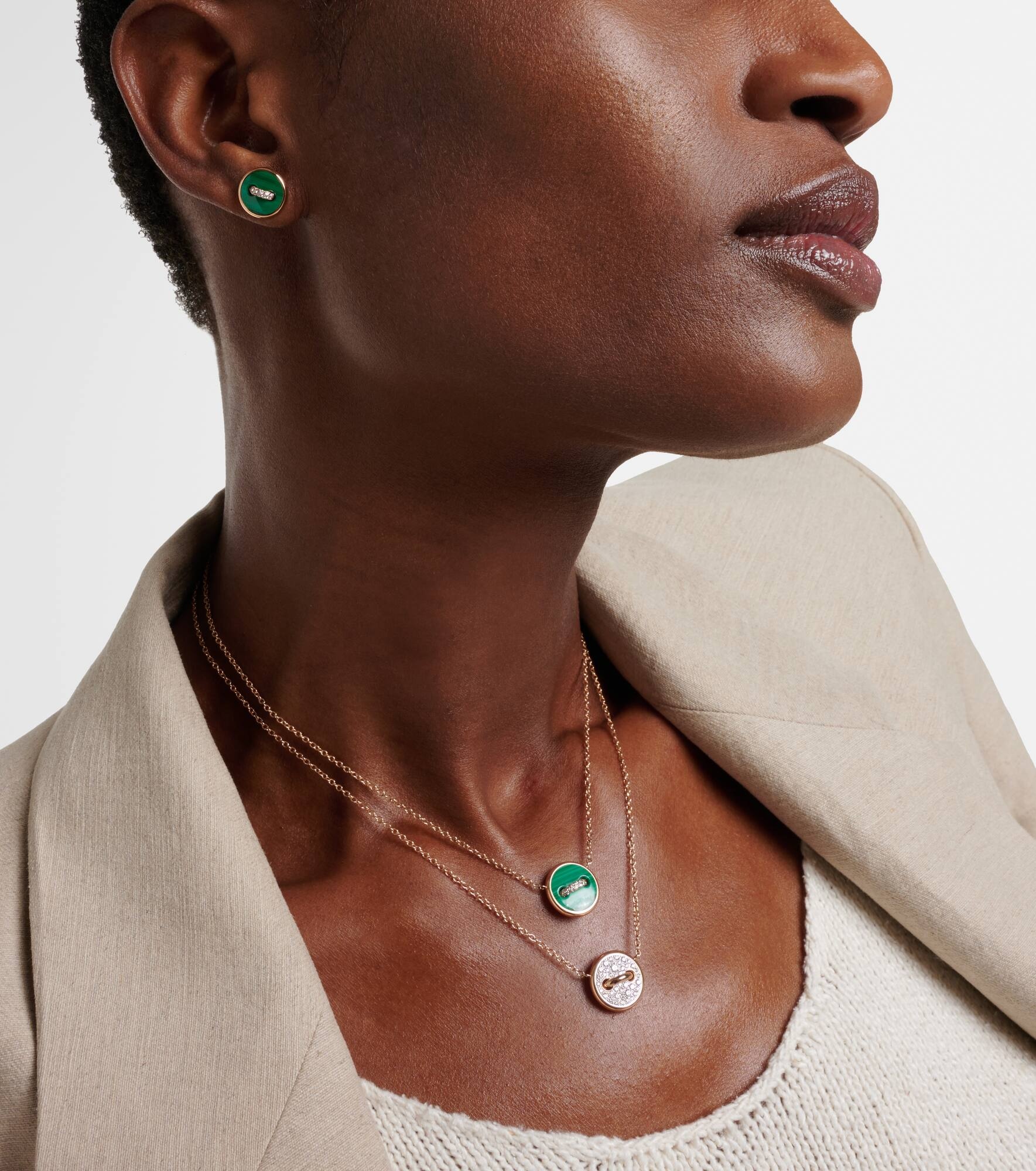 Pom Pom Dot 18kt rose gold earrings with malachite and diamonds - 2