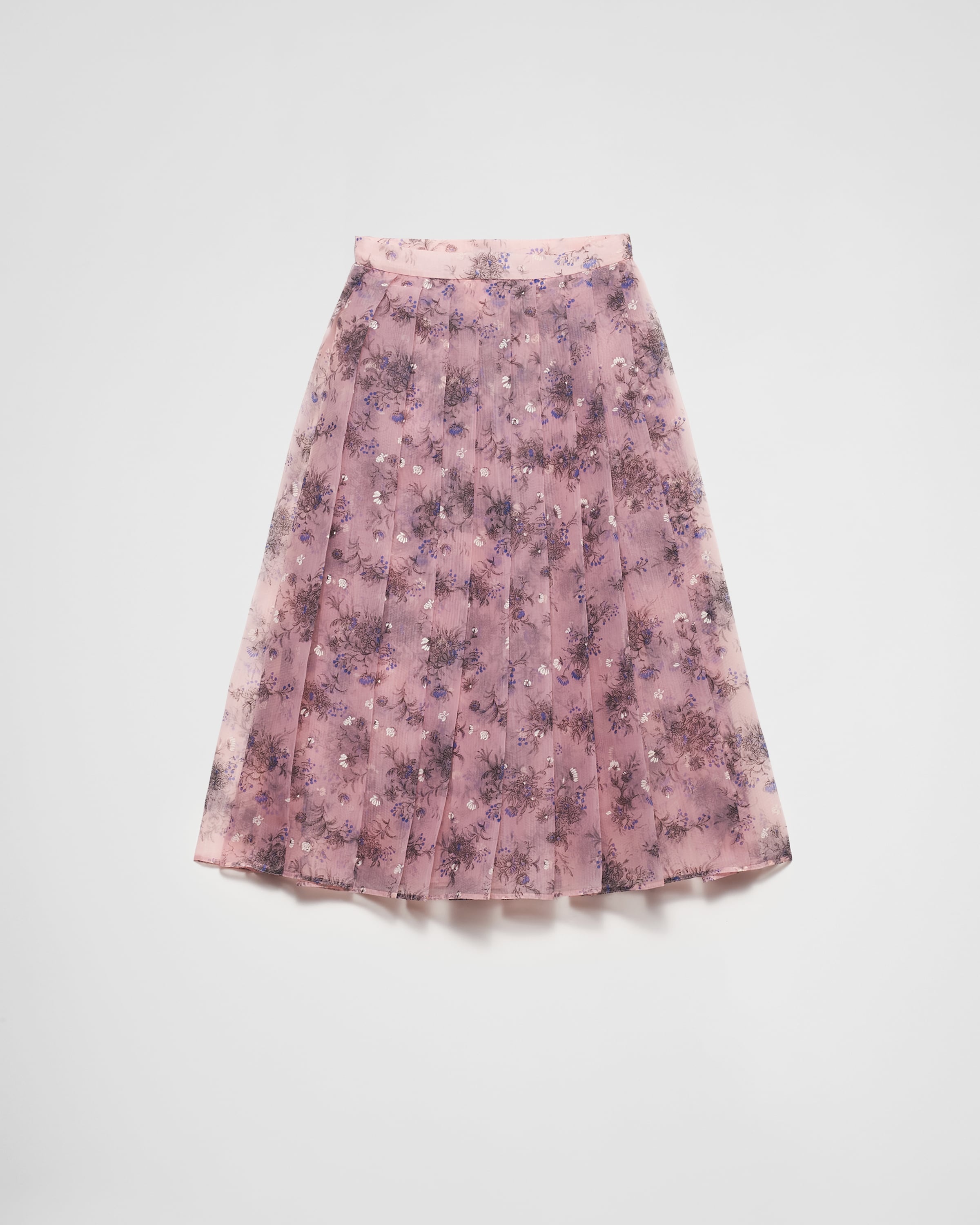 Prada Nylonette Floral Print Pleated Midi Skirt