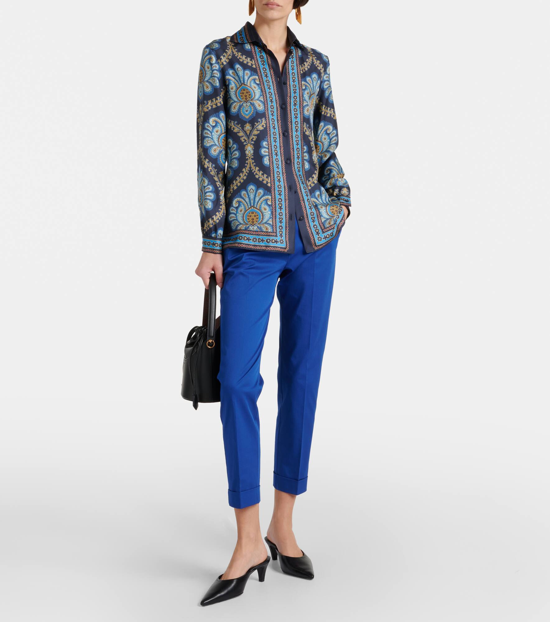 High-rise cotton-blend slim pants - 2