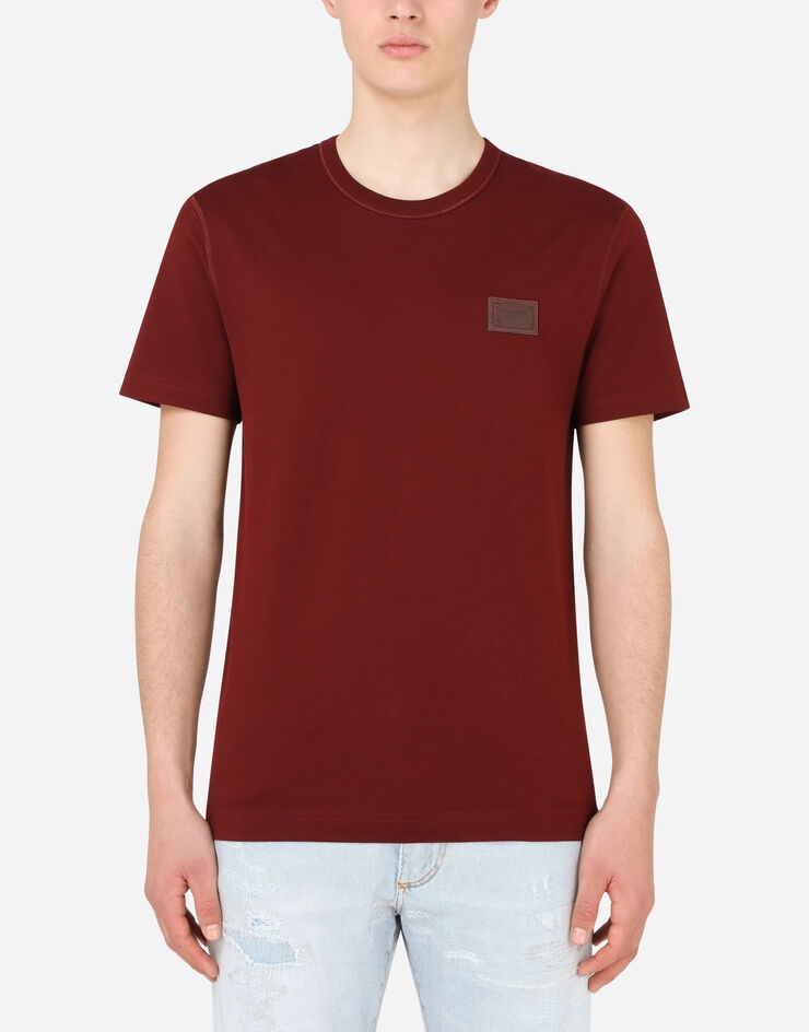 Cotton V-neck T-shirt with branded plate - 1