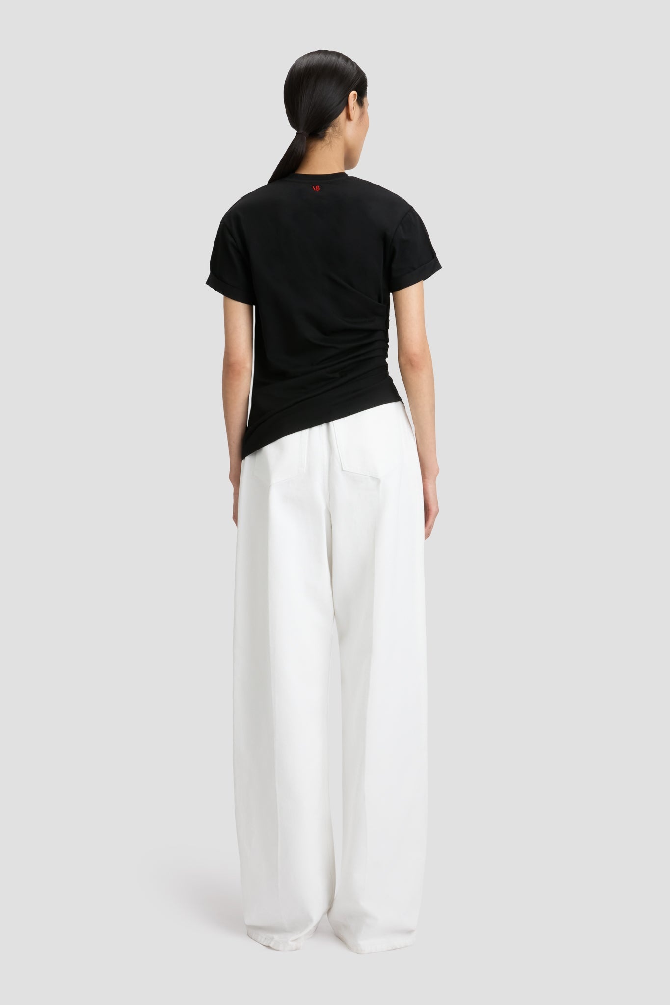 High Waisted Cinched Jean In Washed White - 4