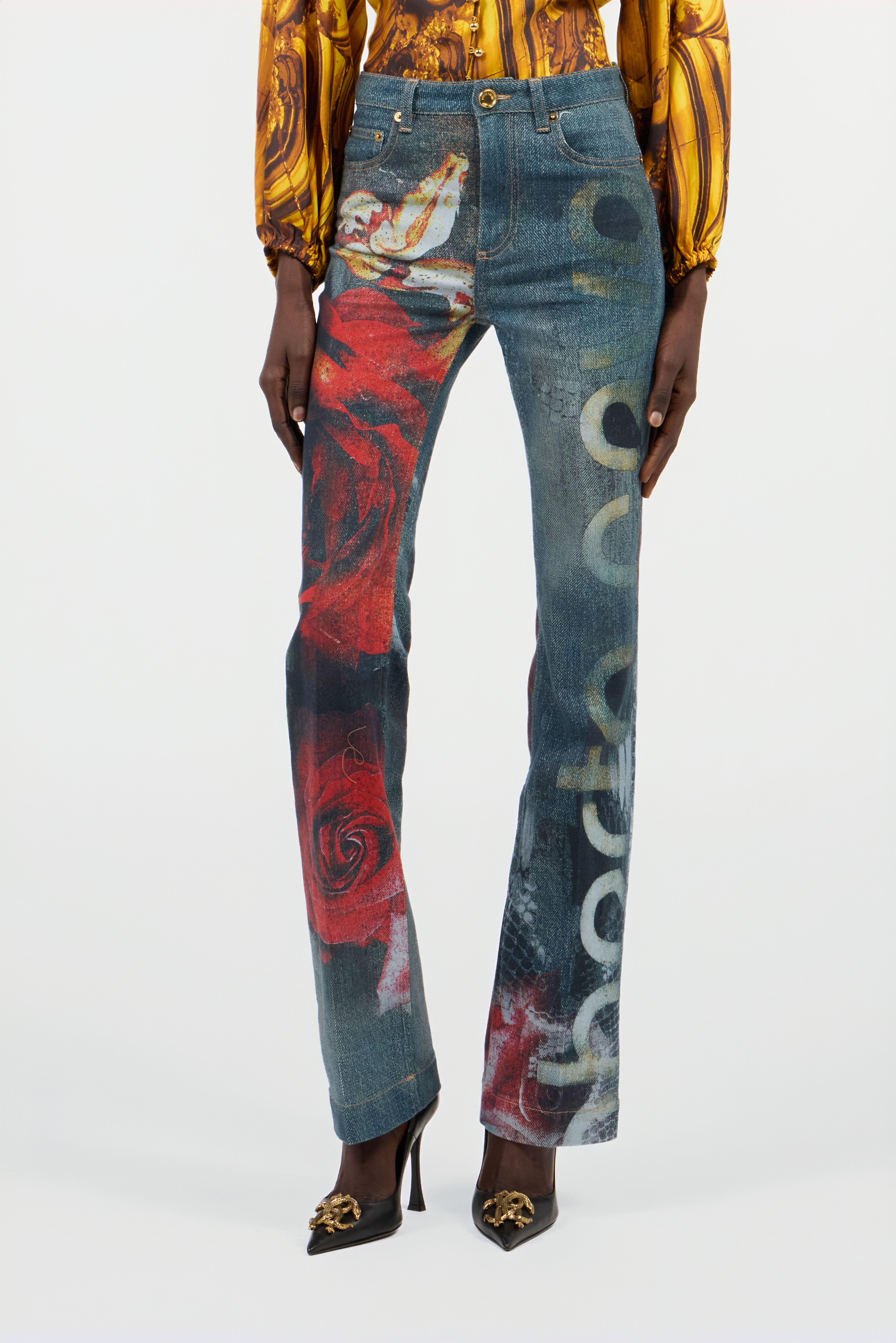 Garden Rose Print Jeans - 3